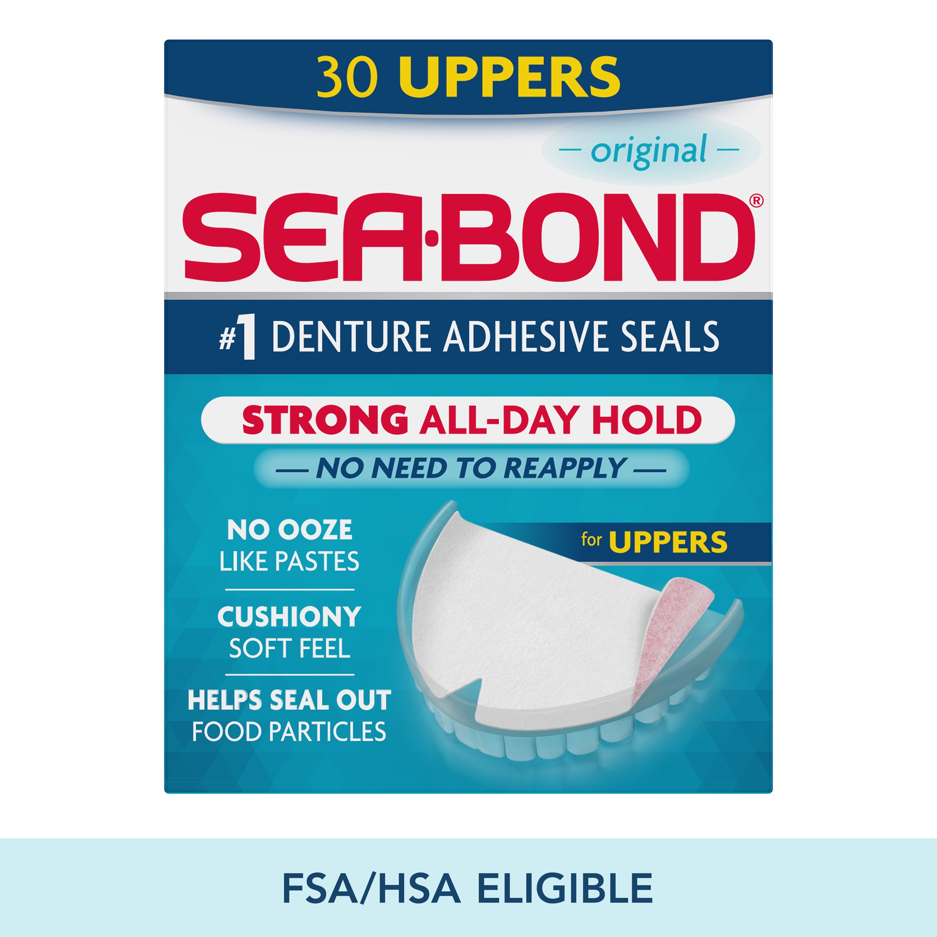 Sea Bond Upper Secure Denture Adhesive Seals, For an All Day Strong Hold, Original Flavor Seals, 30 Count, 4 Pack Sea-Bond