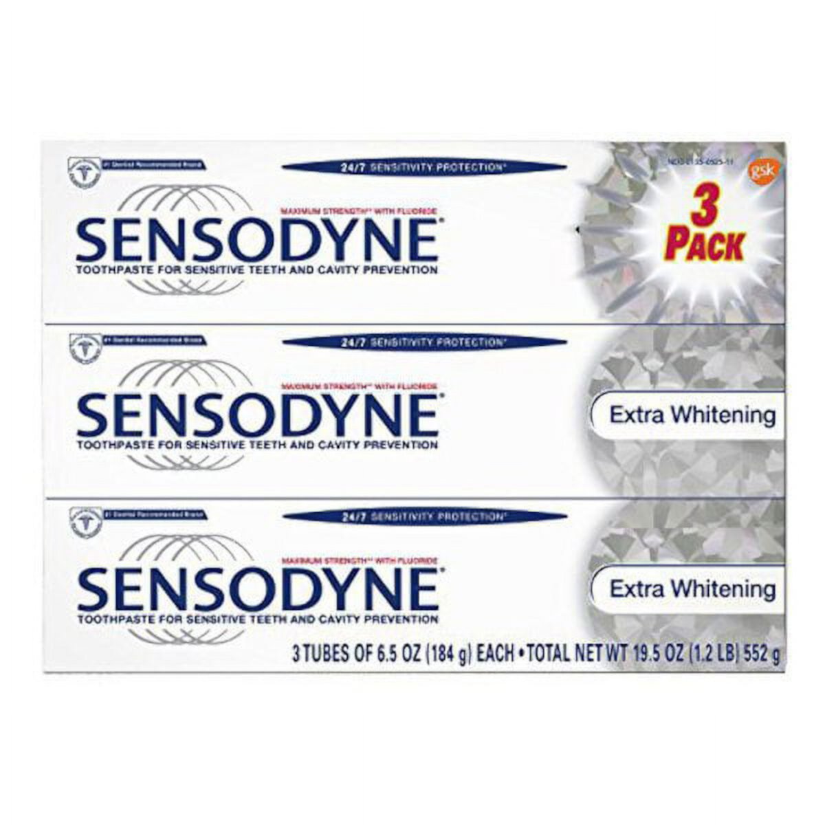 Sensodyne Toothpaste for Sensitive Teeth and Cavity Prevention, Maximum Strength Extra Whitening 6.5 oz (3 pack) - 08421 Unknown