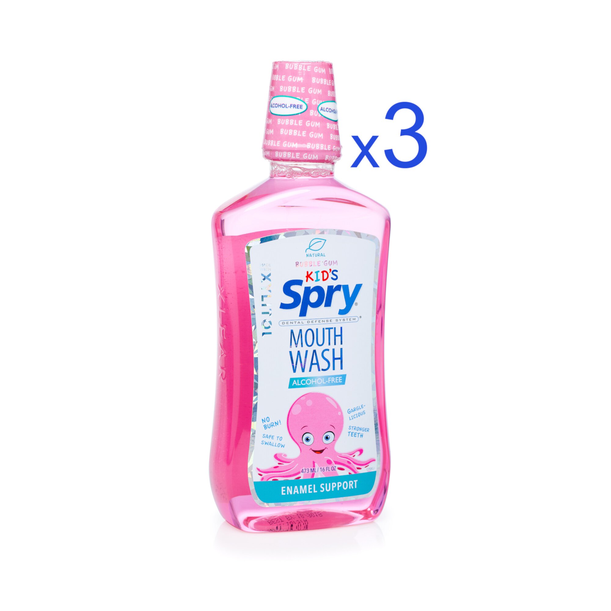 Spry Kids Mouthwash, Xylitol Oral Rinse, Bubble Gum - 16 fl oz (Pack of 3) Spry