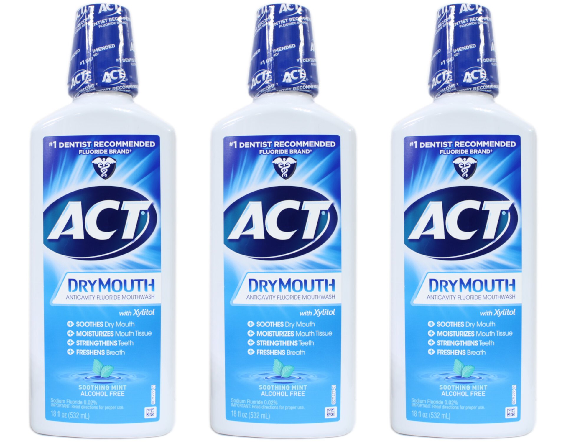 ACT Total Care Dry Mouth Anticavity Mouthwash, Soothing Mint, 18oz, 3-Pack Act