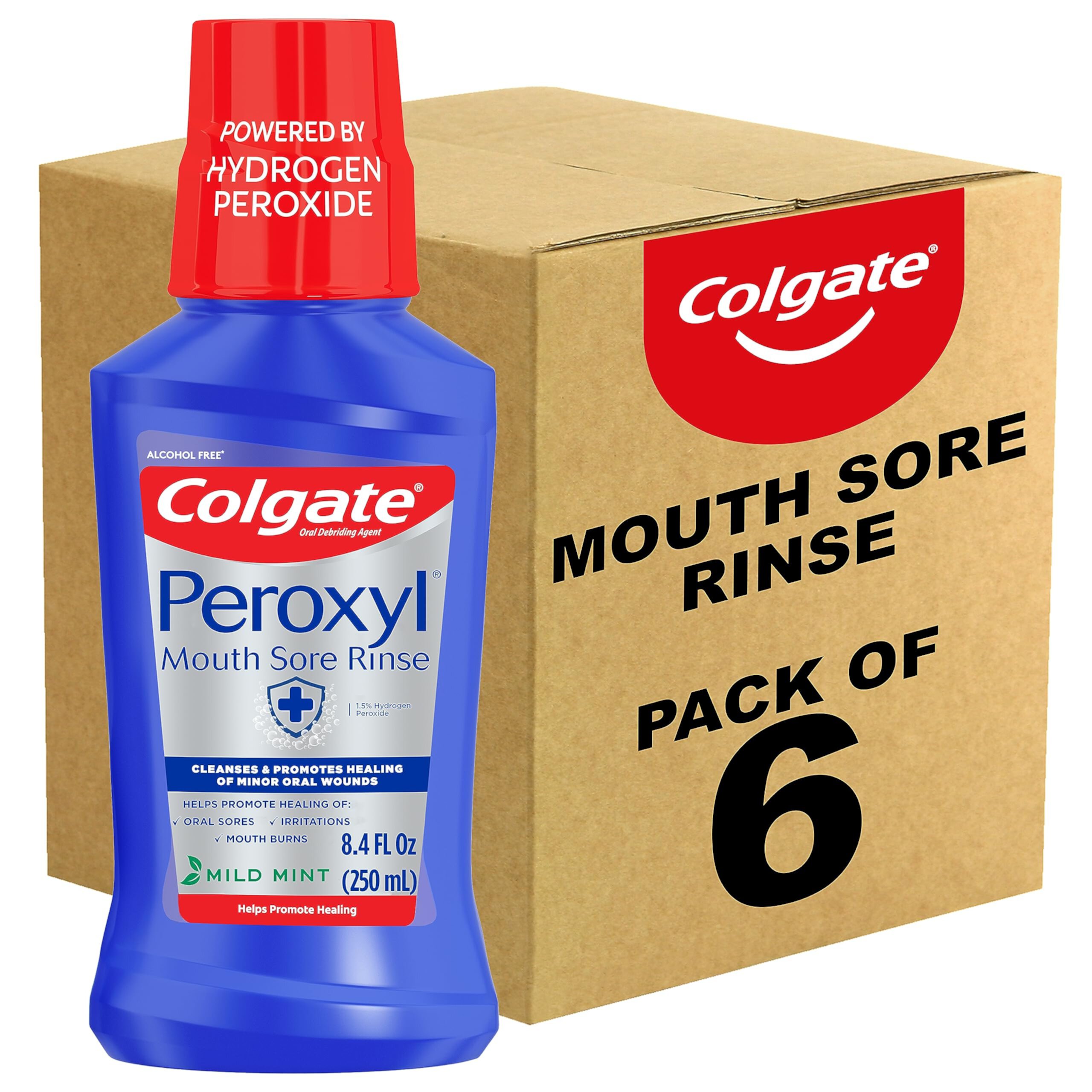 Colgate Peroxyl Antiseptic Mouth Sore Rinse, Alcohol Free, 1.5% Hydrogen Peroxide, Mild Mint, 8.45 Ounce (Pack Of 6). Visit the Colgate Store