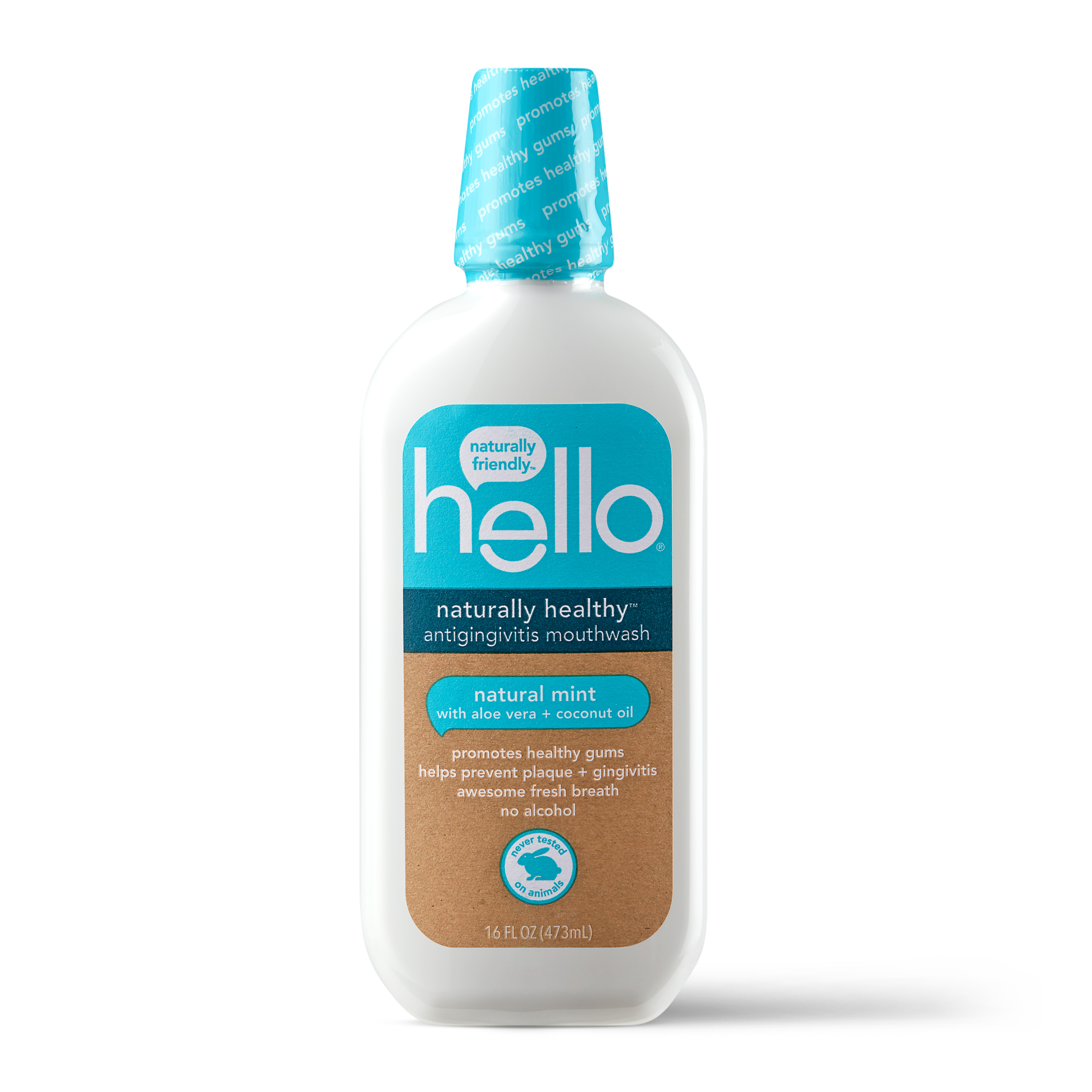 Hello Naturally Healthy Antigingivitis Alcohol Free and Fluoride Free Mouthwash with Aloe Vera and Coconut Oil, Vegan & SLS Free, 16oz Hello