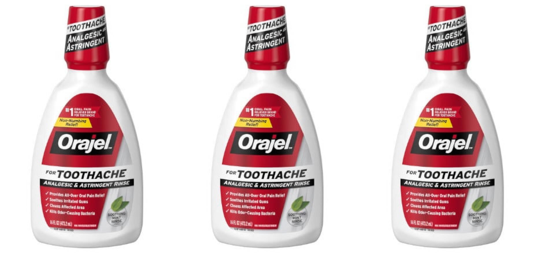 Orajel Analgesic and Astringent Rinse Double Medicated for Toothache, 16 oz (Pack of 3) Orajel