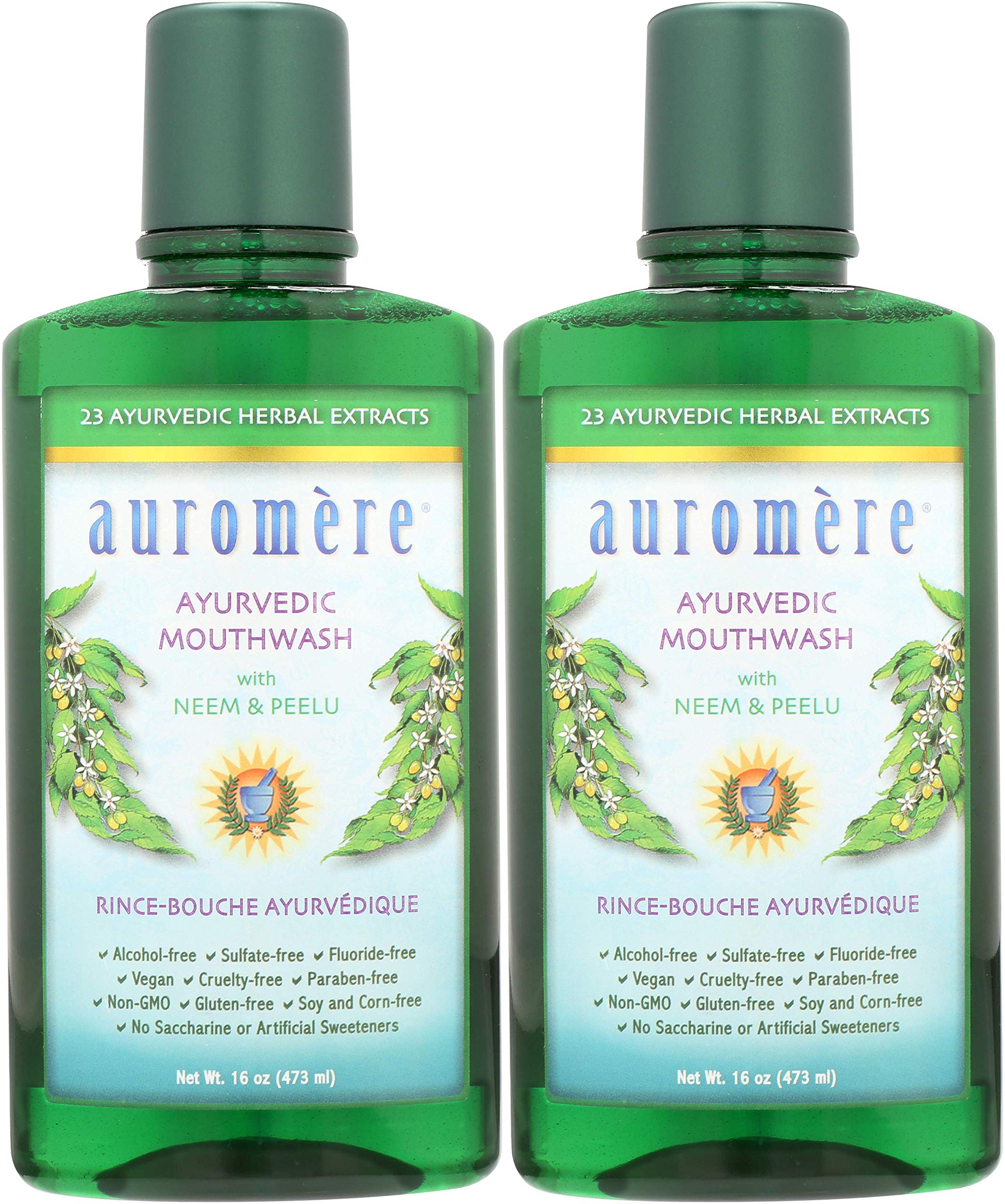 Auromere Ayurvedic Mouthwash - Vegan, Fluoride Free, Alcohol Free, Natural, Non Gmo (16 Fl Oz), 2 Pack. Auromere