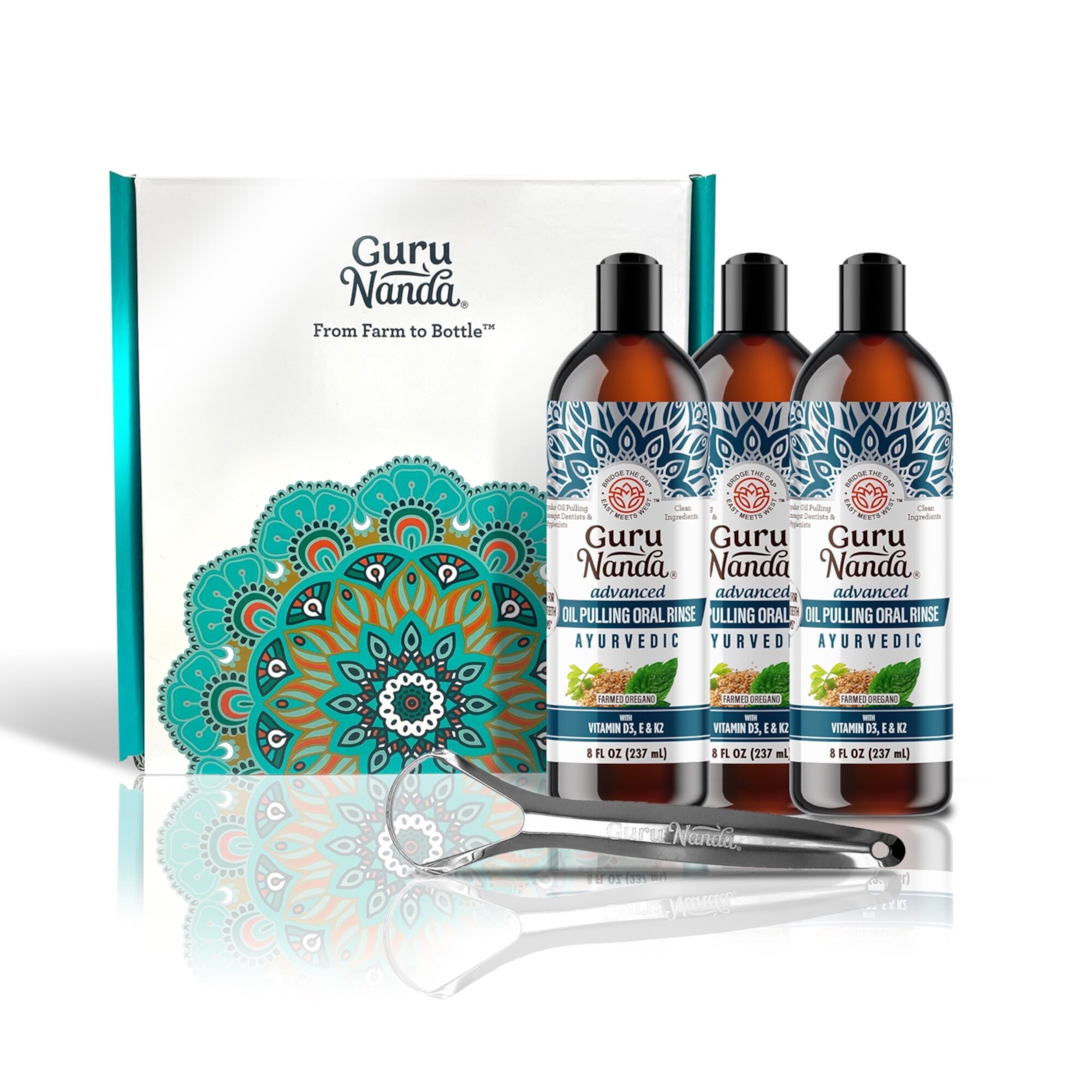 Guru Nanda Advanced Formula Pulling Oil, Natural Teeth Whitening & Mouth Swish, 8 fl oz. GuruNanda