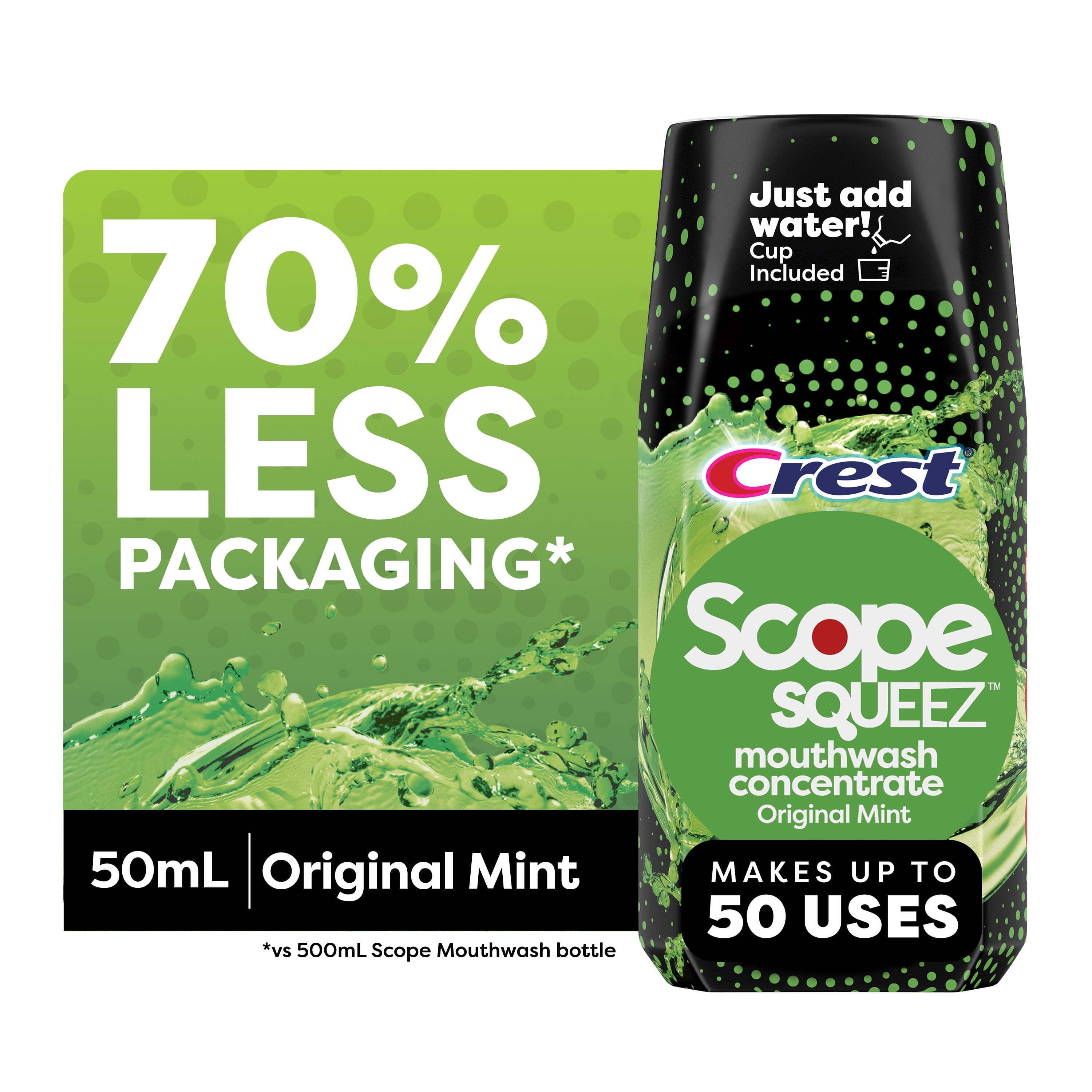 Scope Squeez Mouthwash Concentrate, Original Mint, 50mL Bottle Crest