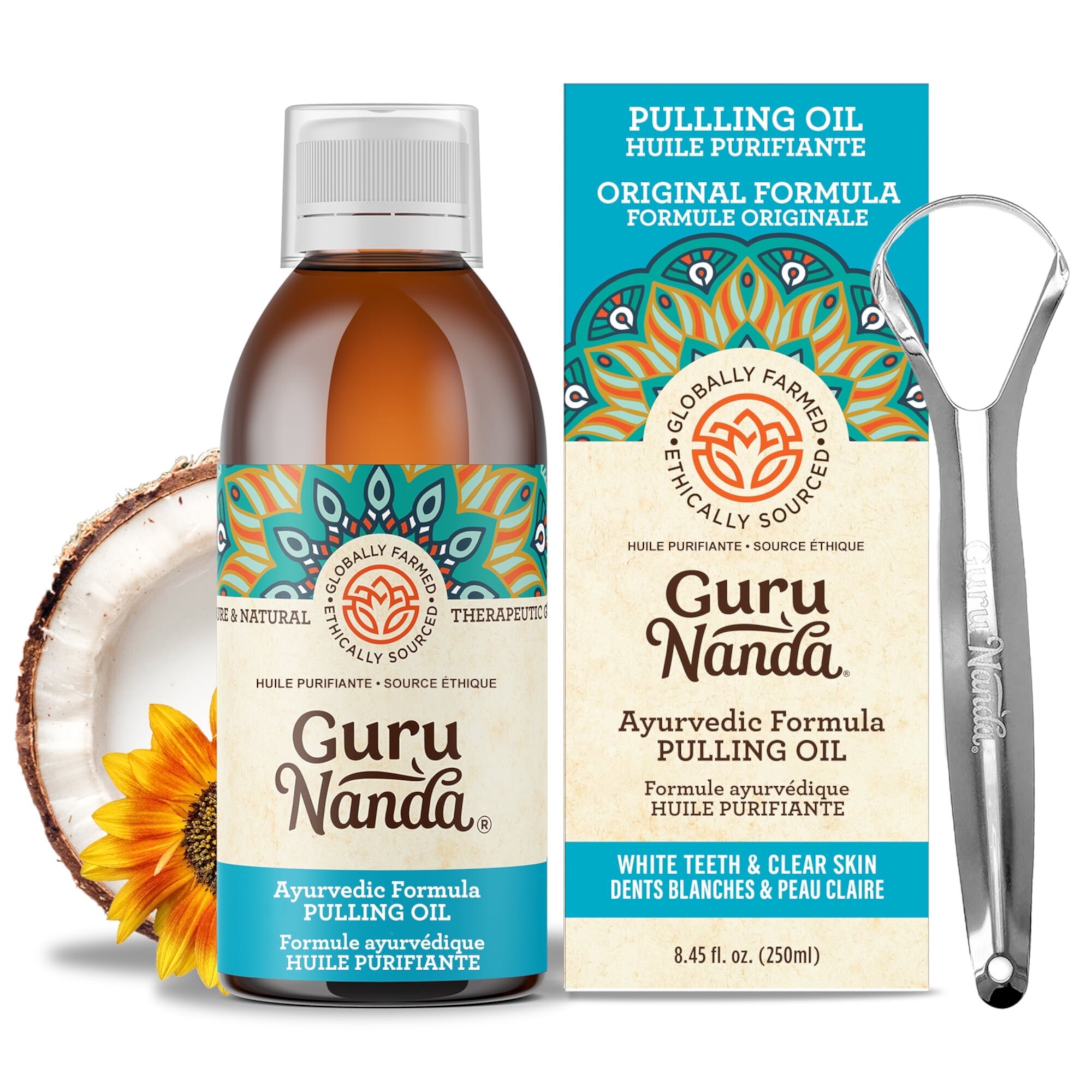 GuruNanda Oil Pulling Natural Mouthwash - Original Ayurvedic Blend for Healthy Teeth & Gums - 8.45 fl oz. GuruNanda