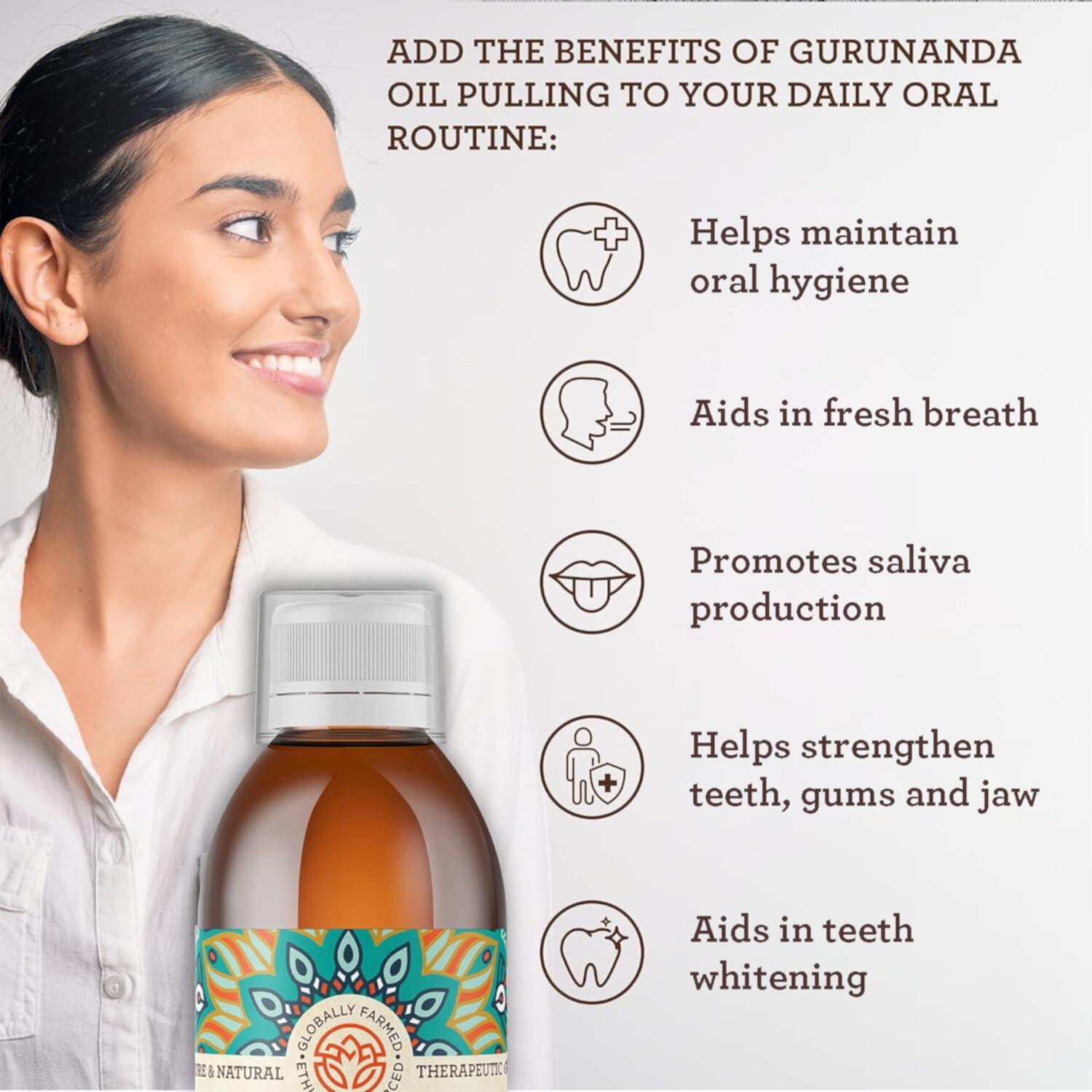 GuruNanda Oil Pulling Natural Mouthwash - Original Ayurvedic Blend for Healthy Teeth & Gums - 8.45 fl oz. GuruNanda