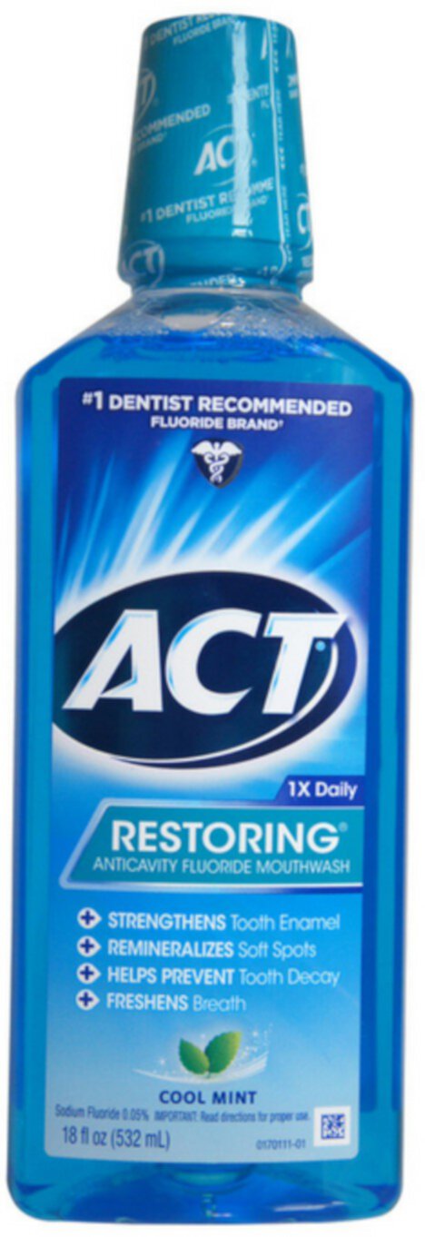 ACT Restoring Anticavity Fluoride Mouthwash Cool Mint 18 oz (Pack of 4) Act