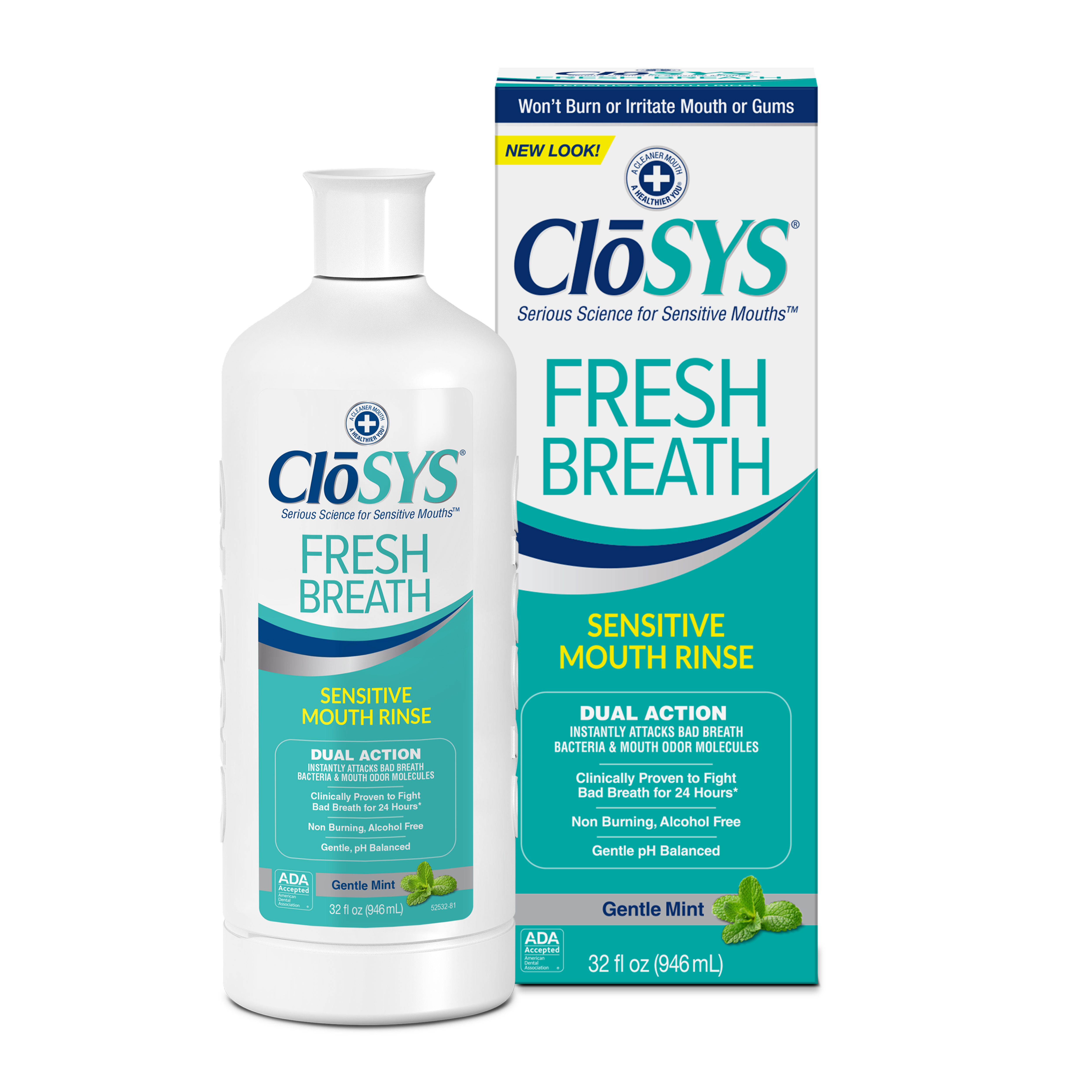 CloSYS Sensitive Mouthwash Gentle Mint, Alcohol Free, Dye Free, pH Balanced, Adult, 32 Ounce CloSYS