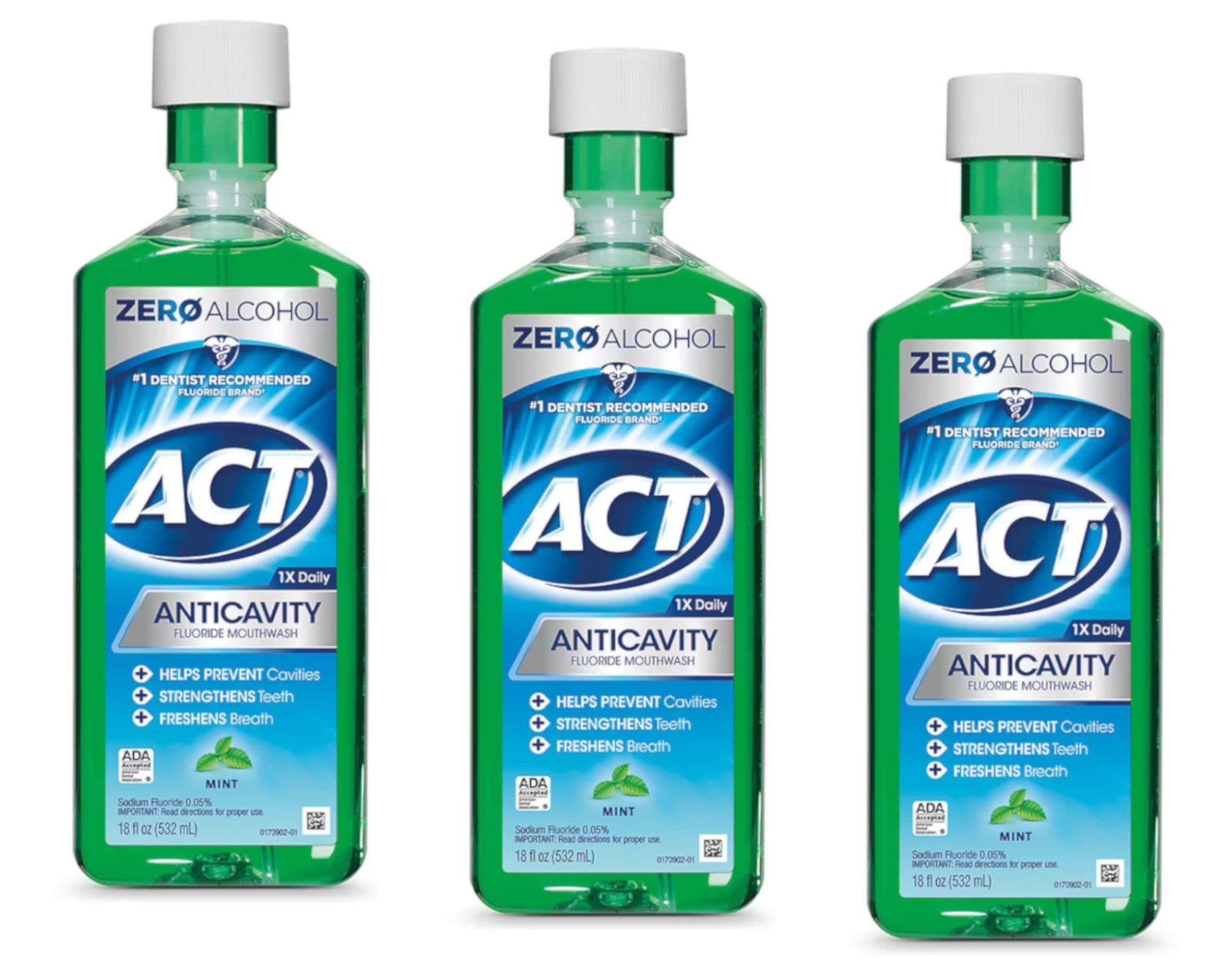 Act Anticavity Fluoride Mouthwash Mint 18 fl oz Pack of 3 Act