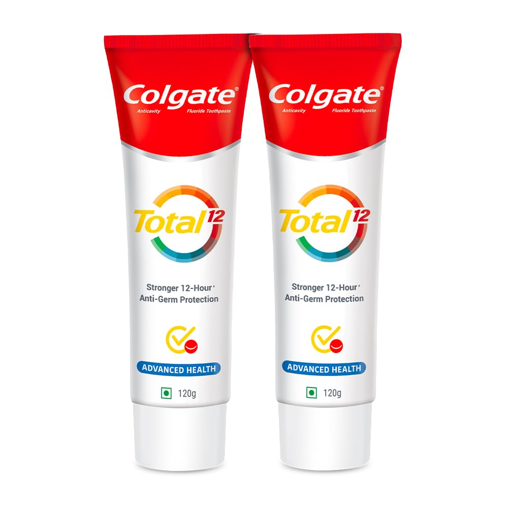 Colgate Total Whole Mouth Health, Antibacterial Toothpaste, 120gm + 120gm (240gm) (Advanced Health, Saver Pack), World's No. 1* Germ-fighting Toothpaste Visit the Colgate Store