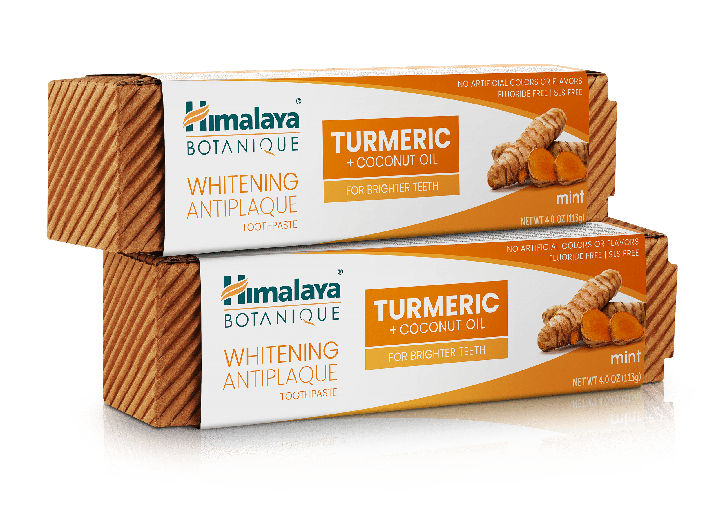 Himalaya Botanique Turmeric & Coconut Oil Whitening Antiplaque Herbal Toothpaste, Whitens Teeth, Fluoride Free, No Artificial Flavors, SLS Free, Vegan, Cruelty Free, Foaming, Mint Flavor, 4 Oz, 2 Pack Himalaya