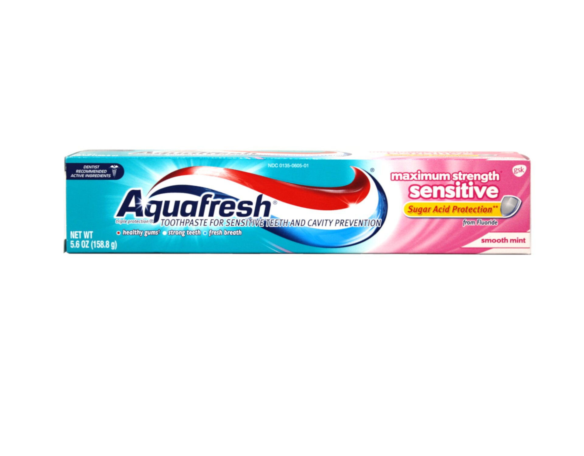 Aquafresh Pasta de Dientes de Máxima Resistencia Sensible + Suave Blanqueamiento, Suave Paquete de Menta 5.6 oz de 8 Aquafresh