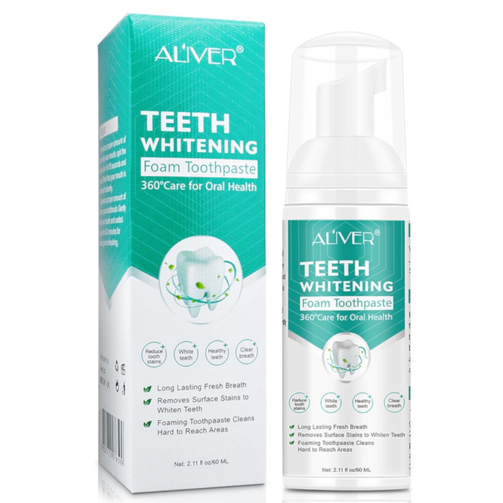 Aliver Foam Toothpaste, Stain Removal Toothpaste for Sensitive Teeth, Teeth foaming Whitening, Baking Soda Spearmint Whitening Mousse Mouth Wash Water for Travel Friendly ALIVER