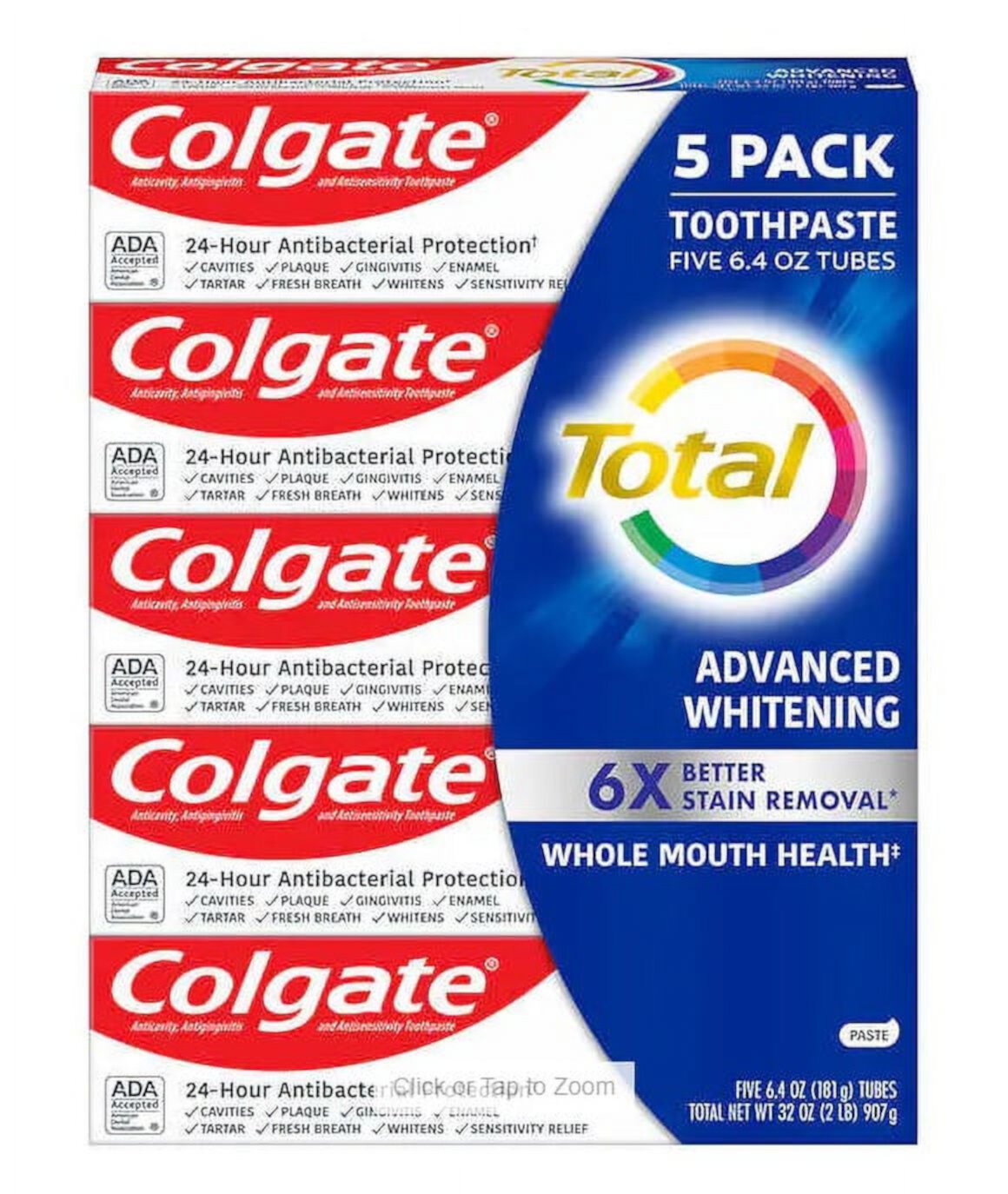 Colgate Total Advanced Whitening Toothpaste, 6.4 oz, 5-pack Colgate