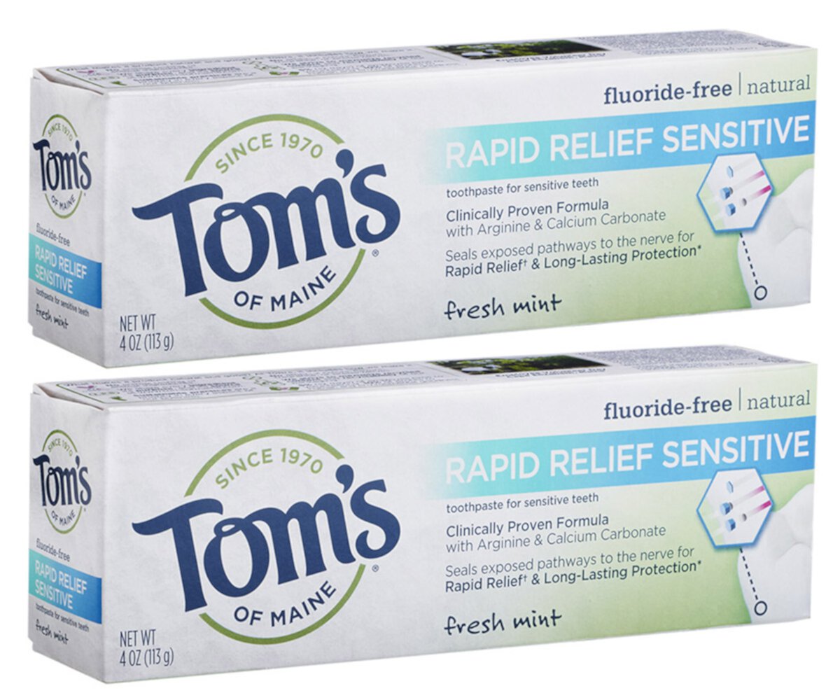 Tom's of Maine, Natural Rapid Relief Sensitive Toothpaste, Natural Toothpaste, Sensitive Toothpaste, Fresh Mint, 4 Ounce, 2-Pack Tom's of Maine