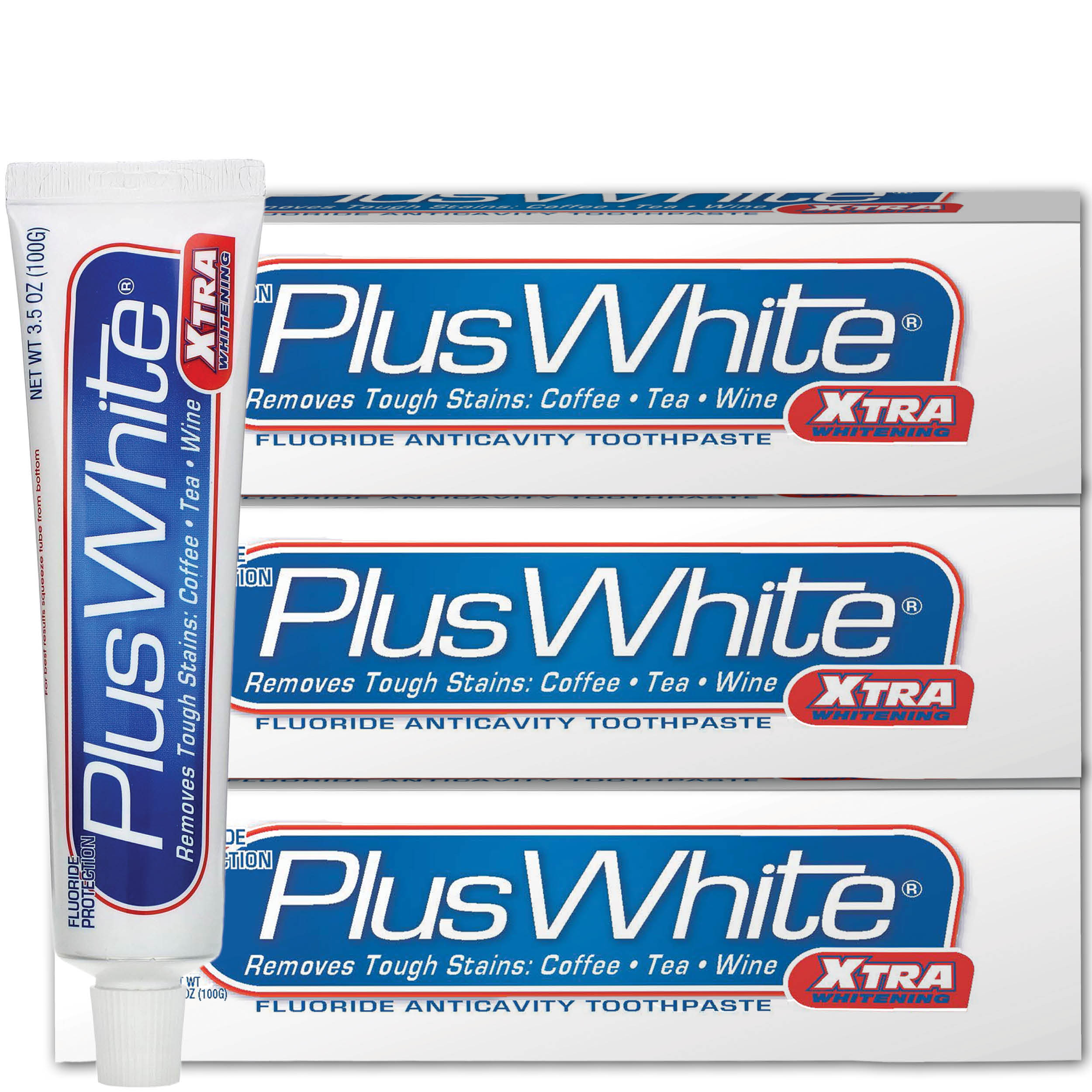 Plus White Xtra Whitening Toothpaste - Removes Tough Stains from Coffee, Smoking, Wine & More - Anti-Cavity, Plaque & Tartar Control (Mint Paste, Pack of 3) Plus White