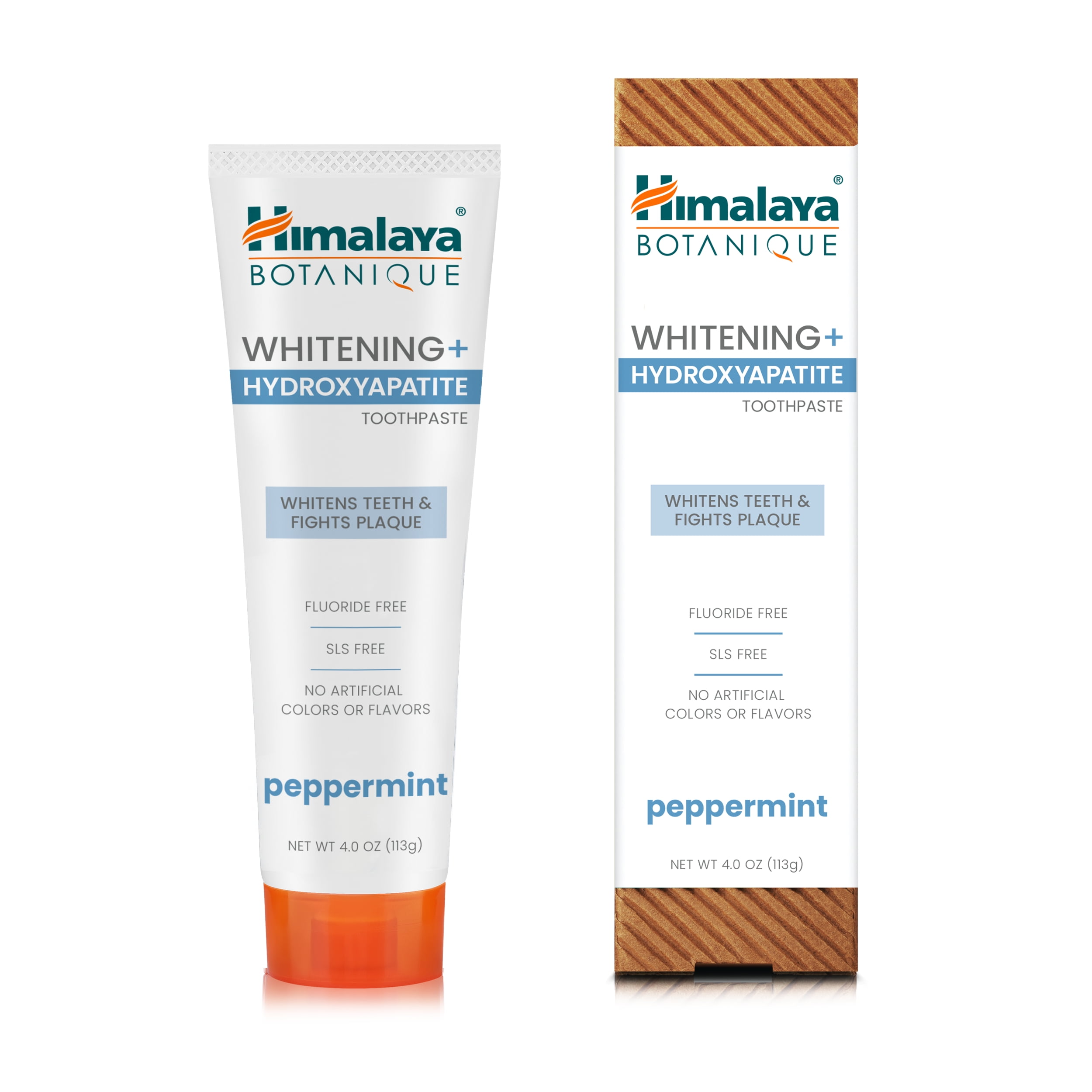 Himalaya Botanique Peppermint Whitening+ Hydroxyapatite (nHA) Toothpaste, Whiter Teeth & Fresher Breath with Hydroxyapatite Support & Peppermint Flavor, Fluoride Free, SLS Free, & Vegan, 4.0 oz (113g) Himalaya