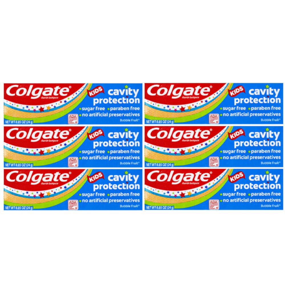 Colgate Kids Cavity Protection Fluoride Toothpaste, Bubble Fruit Flavor, Travel Size 0.85 oz (24g) - Pack of 6 Visit the Colgate Store