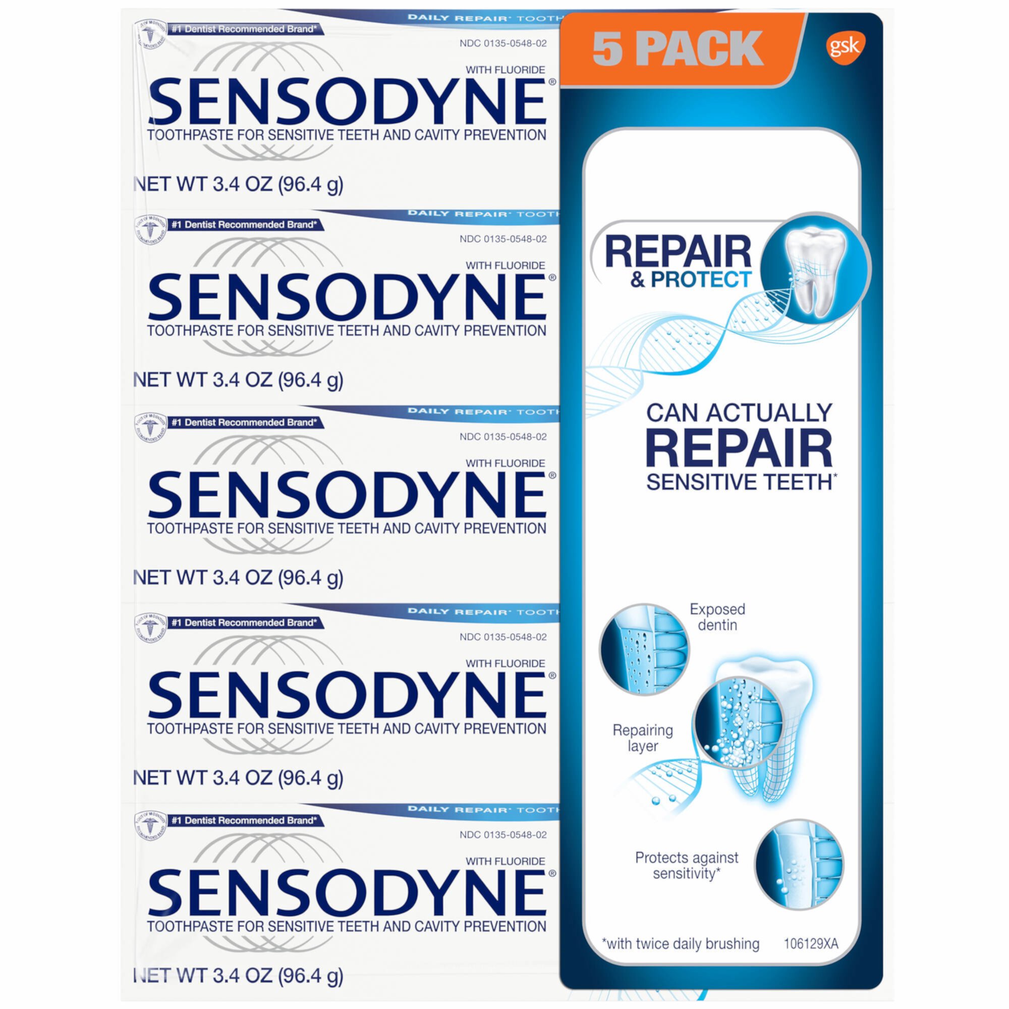 Sensodyne Repair & Protect Deep Repair Mint Toothpaste 3.4 Ounce (5 Pack) Sensodyne