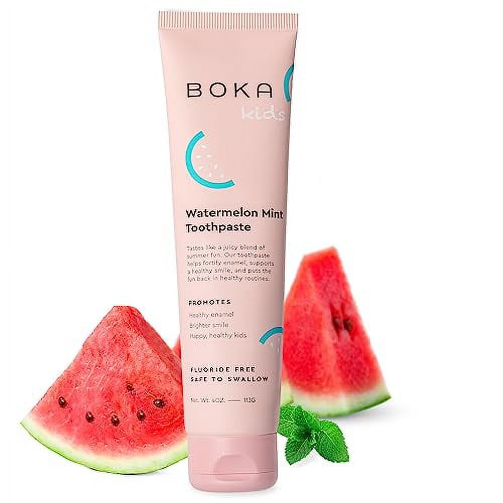 Boka Fluoride Free Toothpaste- Nano Hydroxyapatite, Remineralizing, Sensitive Teeth, Whitening- Dentist Recommended for Adult, Kids Oral Care- Watermelon Mint Flavor, 4oz 1Pk - US Manufactured Boka