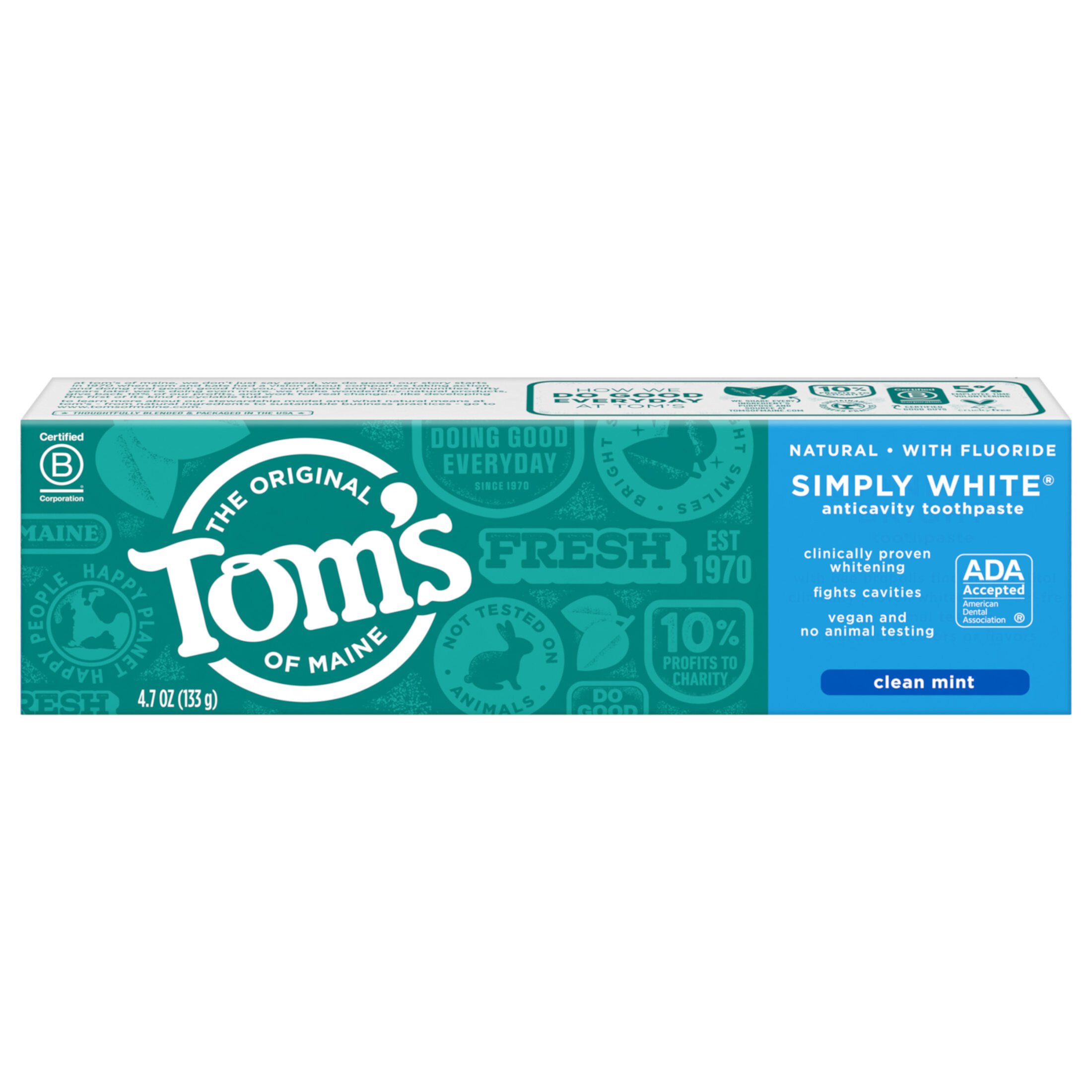 Tom's of Maine Natural Simply White Fluoride Toothpaste, Clean Mint, 4.7 oz. Tom's of Maine