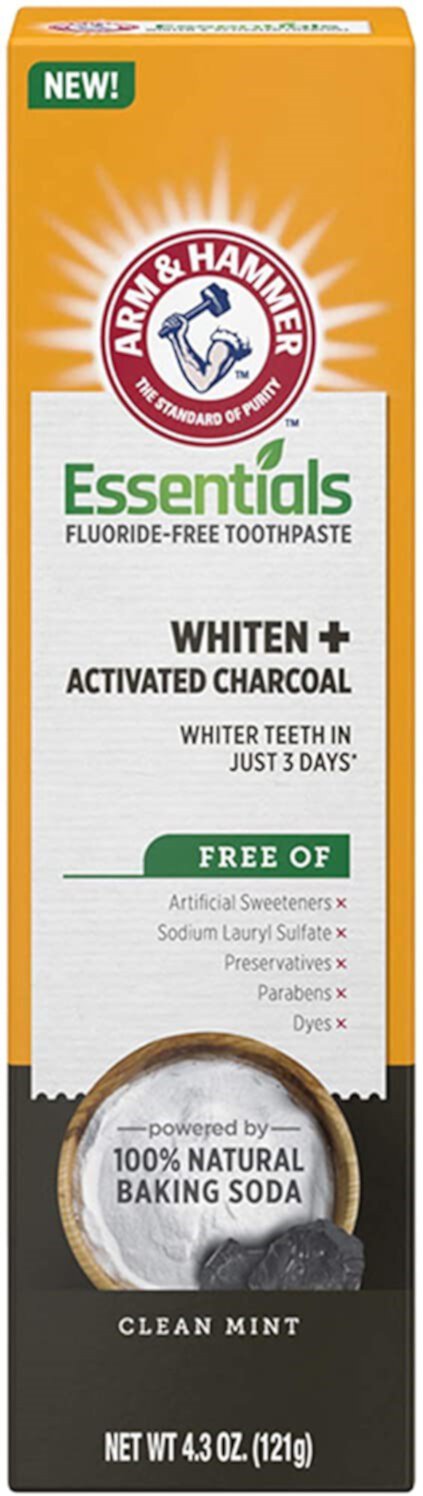 Arm & Hammer Essentials Whiten & Activated Charcoal Fluoride Free Toothpaste, 4.3 oz (Pack of 3) Arm & Hammer