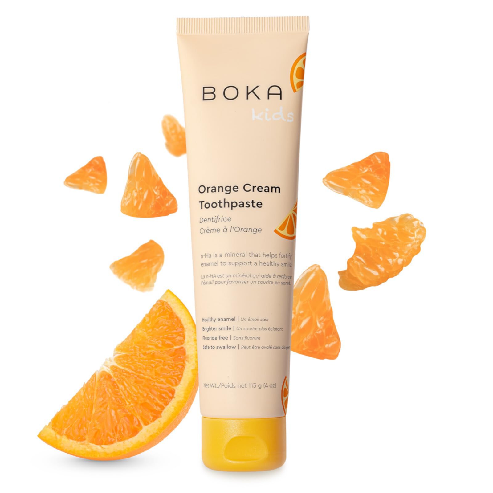 Boka Fluoride Free Toothpaste- Nano Hydroxyapatite, Remineralizing, Sensitive Teeth, Whitening- Dentist Recommended for Adult, Kids Oral Care- Orange Cream Flavor, 4oz 1Pk - US Manufactured Boka