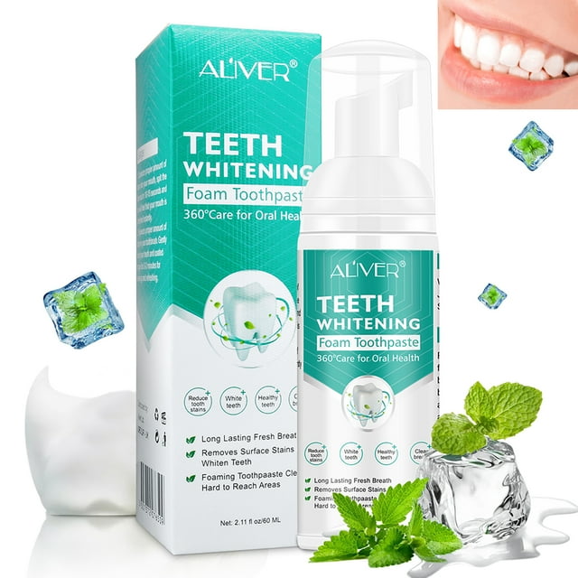 Aliver 60ml Teeth Whitening Foam Toothpaste for Adult, Dense Mousse 360 Degree Clean ALIVER