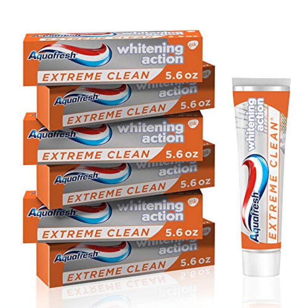 Aquafresh Extreme Clean Whitening Action Fluoride Toothpaste for Cavity Protection, pack of 6 tubes 5.6 oz each Aquafresh