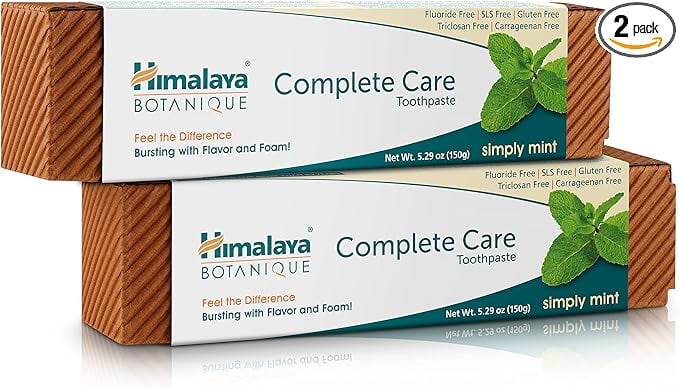 Himalaya Botanique Complete Care Toothpaste, Herbal, Mint Flavor, Fights Plaque, Freshens Breath, Fluoride Free, No Artificial Flavors, SLS Free, Cruelty Free, Foaming, 5.29 Oz, 2 Pack Himalaya