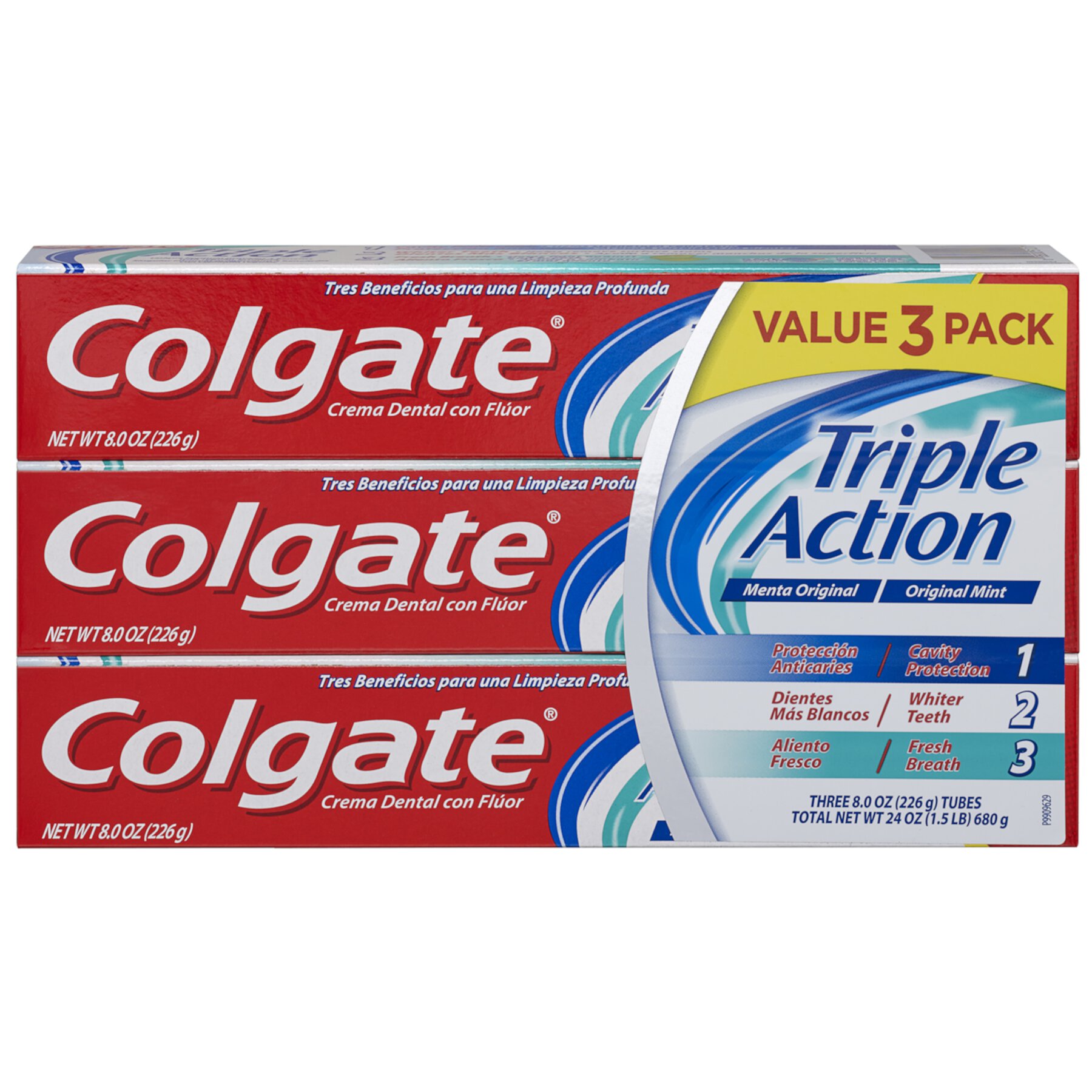 Colgate Triple Action Toothpaste, Mint - 8.0 Ounce (3 Pack) Colgate