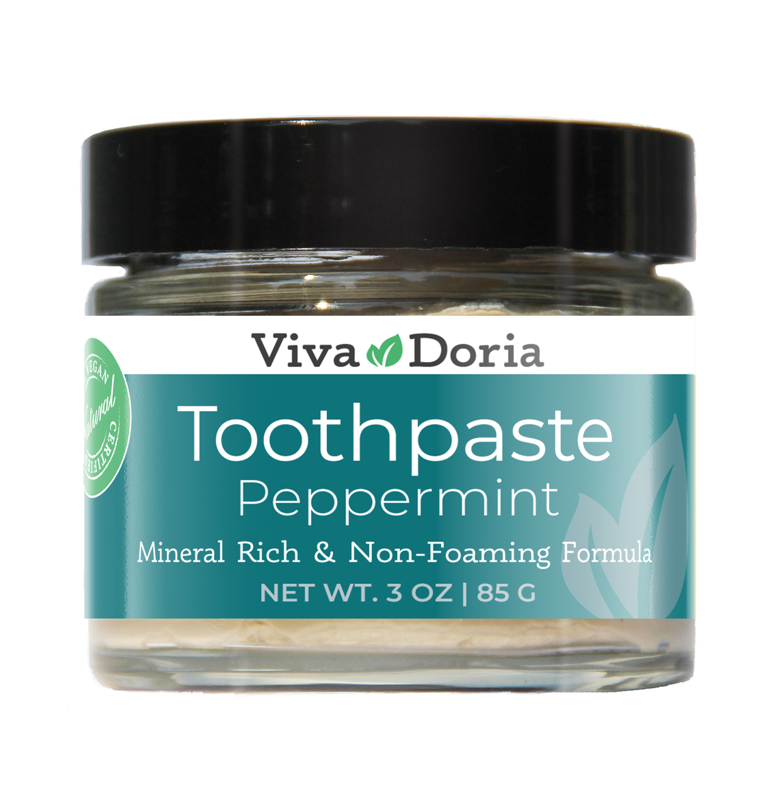 Viva Doria Flouride Free Natural Mineralizing Toothpaste - Peppermint (3 oz glass jar) Viva Doria