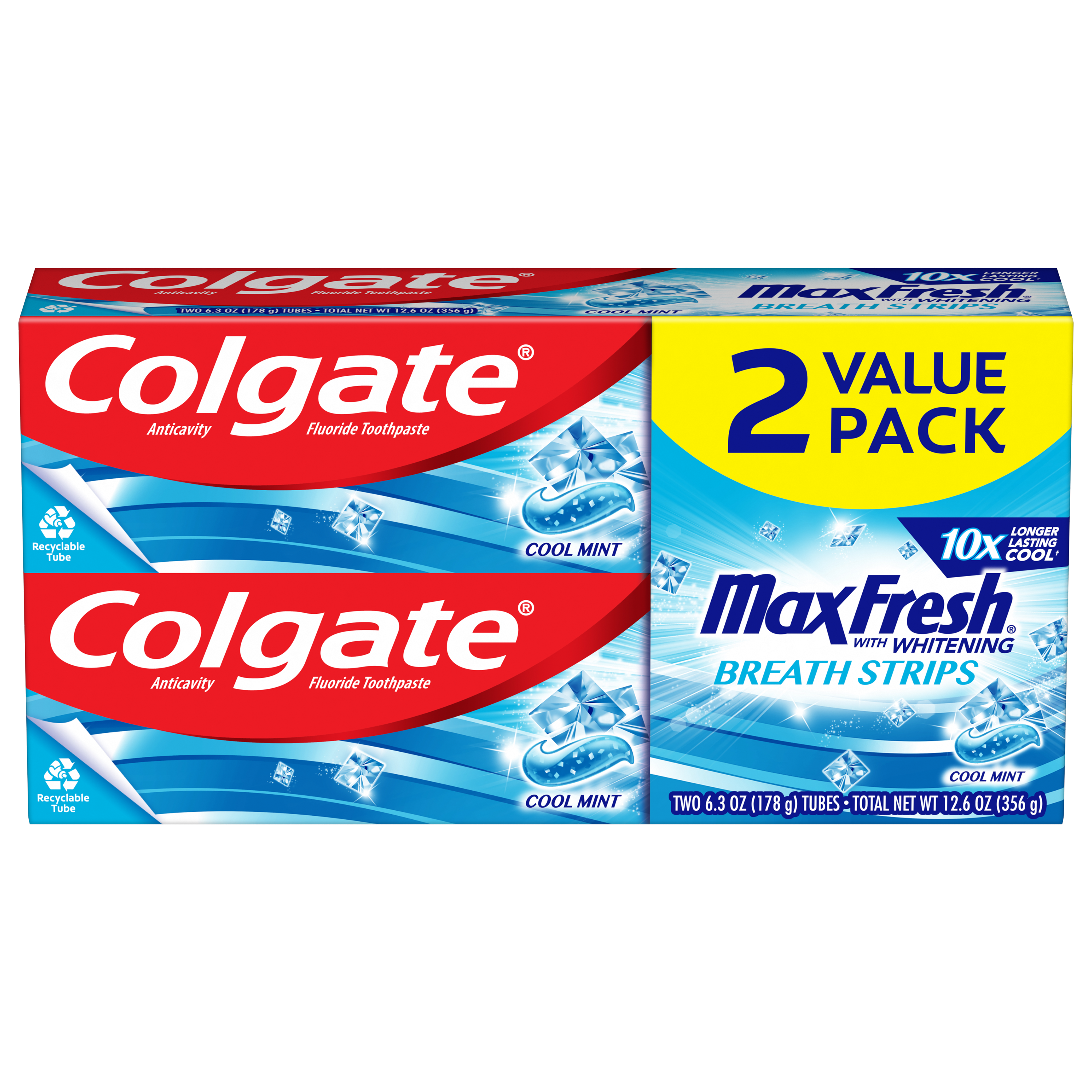 Colgate Max Fresh Toothpaste with Mini Breath Strips, Cool Mint, 6.3oz, 2 Pack Visit the Colgate Store