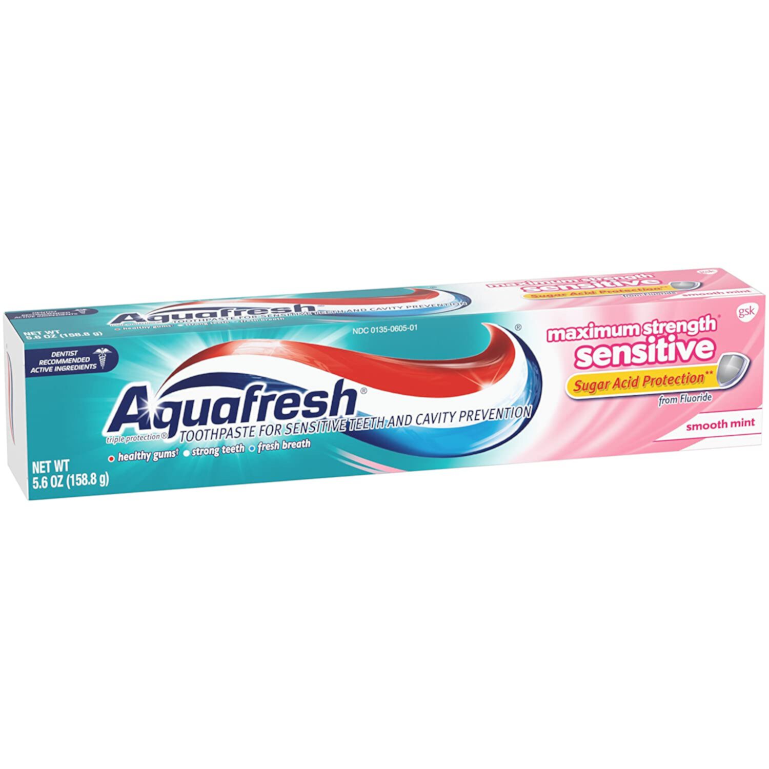 5 Pack Aquafresh Maximum Strength Sensitive Toothpaste Smooth Mint 5.6 Ounce Aquafresh