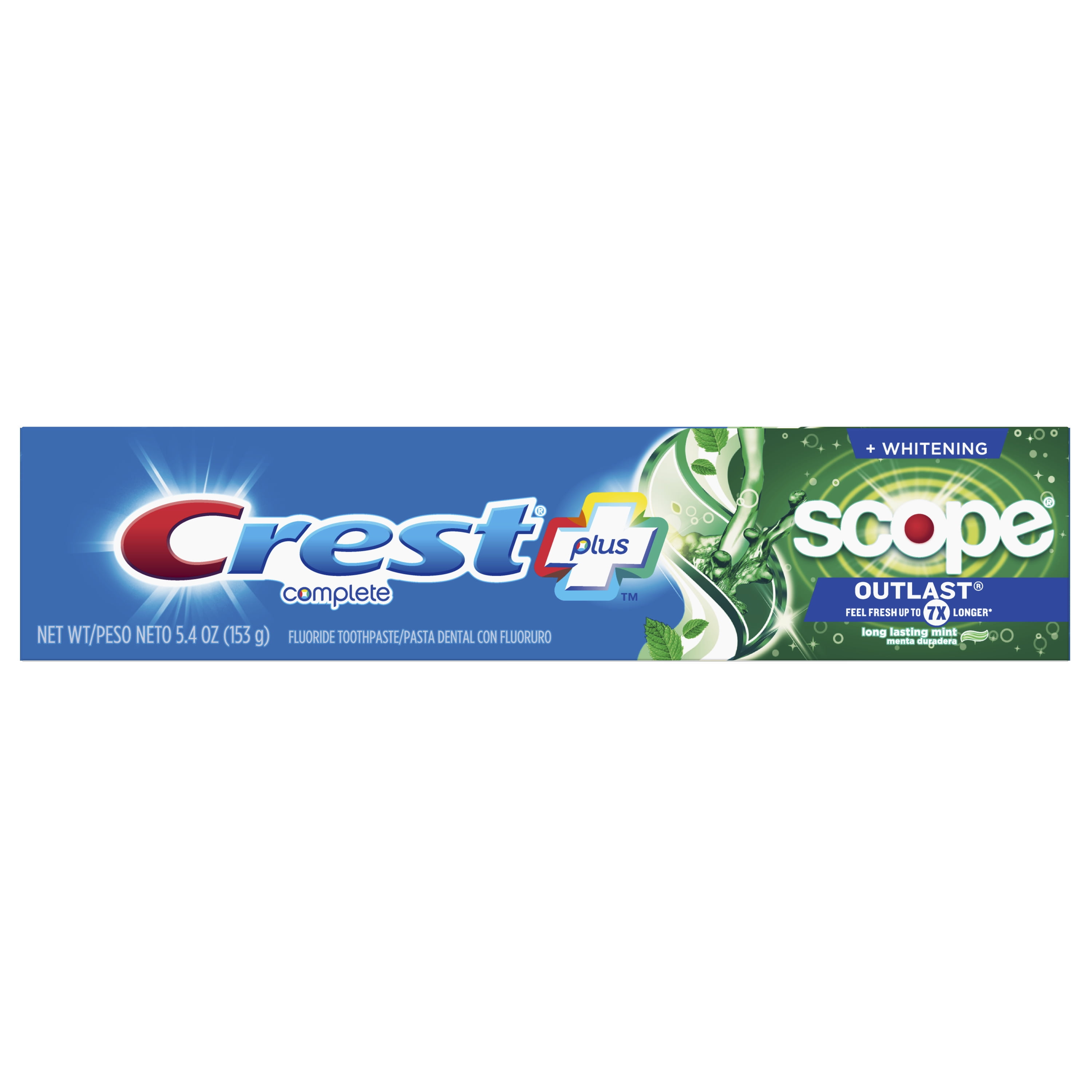 (2 pack) Crest Plus Scope Outlast Complete Whitening Toothpaste, Mint, 5.4 oz Crest