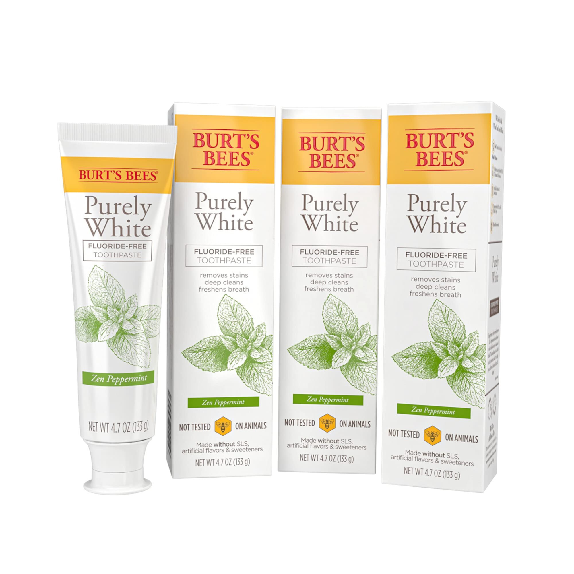 Burt's Bees Toothpaste, Fluoride Free, Purely White, Zen Peppermint, 4.7 oz, Pack of 3 BURT'S BEES