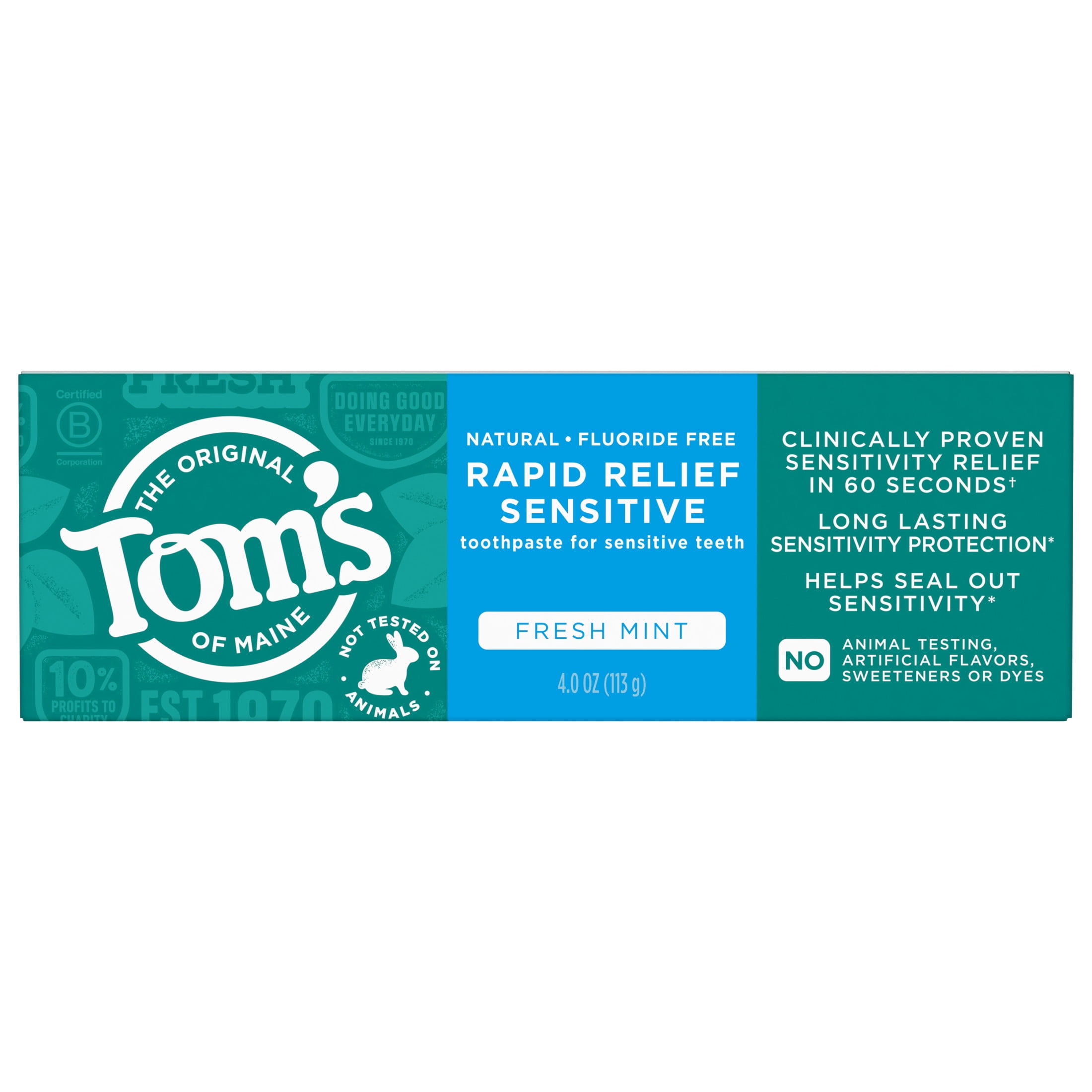 (2 pack) Tom’s of Maine Rapid Relief Sensitive Toothpaste, Fluoride Free, Fresh Mint, 4.0 Oz Tom's of Maine