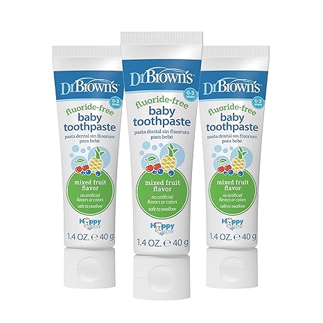 Dr. Brown's Fluoride-Free Baby Toothpaste, Infant & Toddler Oral Care, Mixed Fruit, 1.4oz/40g, 0-3 years, 3 Pack Dr. Brown's