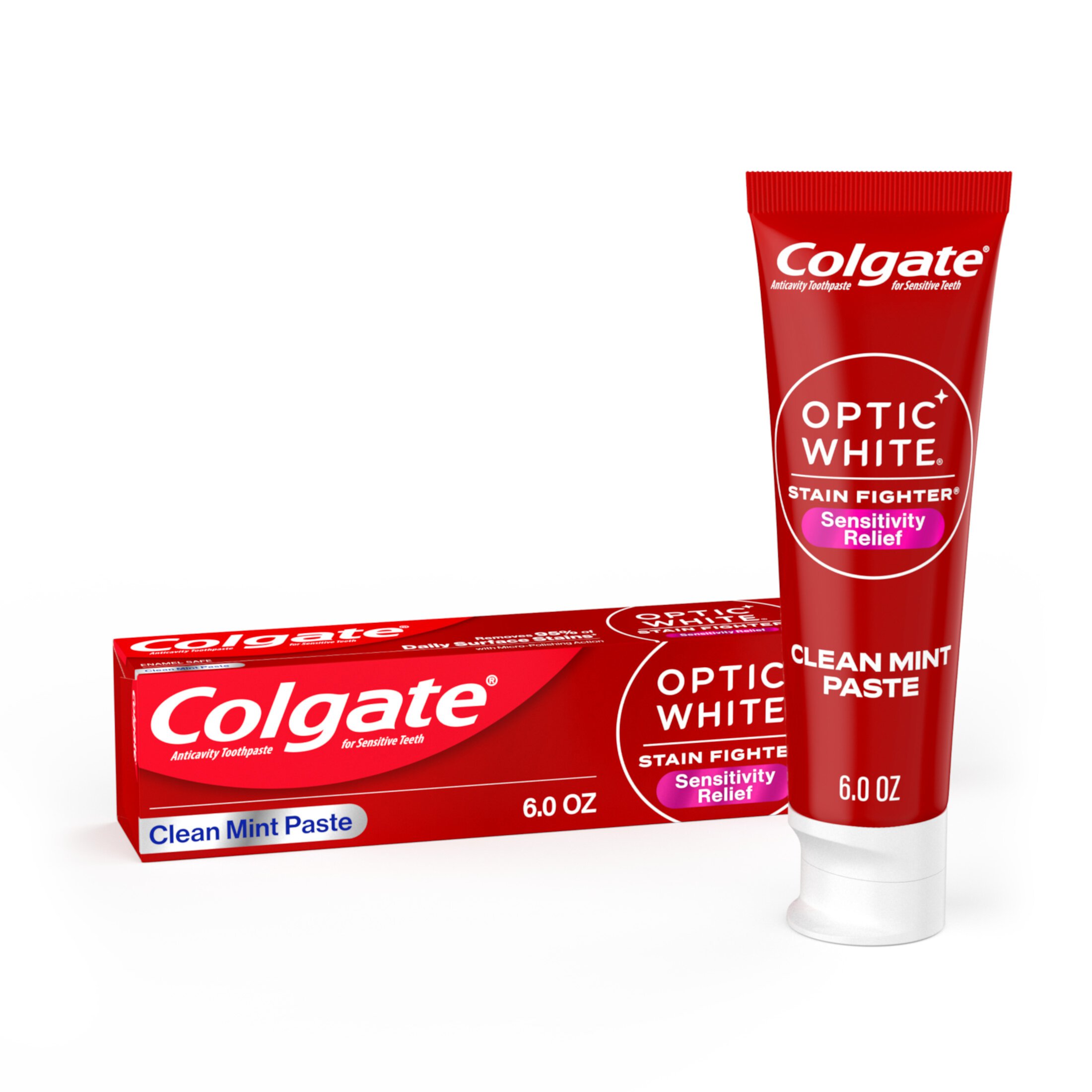 Colgate Optic White Stain Fighter Sensitivity Relief Whitening Toothpaste, Clean Mint Paste, 6.0 oz Visit the Colgate Store