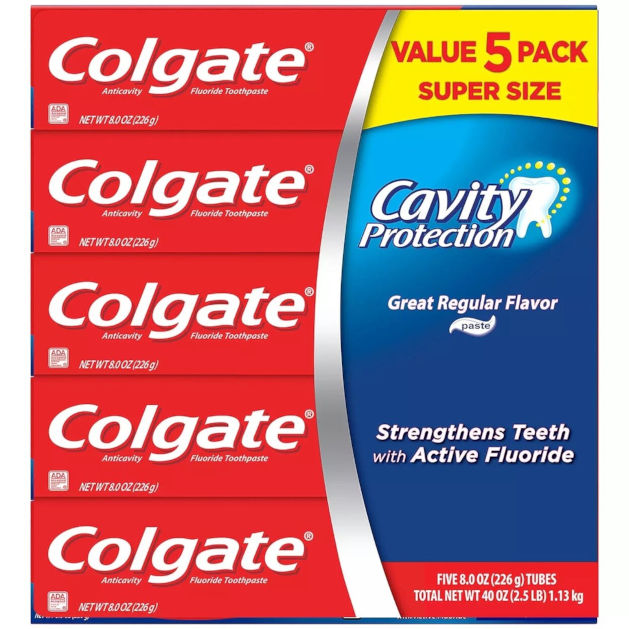 Colgate Cavity Protection Toothpaste with Fluoride, Regular Flavor, 8oz (5 Pack) Visit the Colgate Store