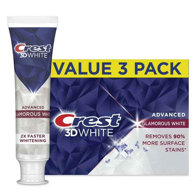 (2 pack) Crest 3D White Adv Glam White Whitening Toothpaste, 3.3 oz, 3 Pack Crest