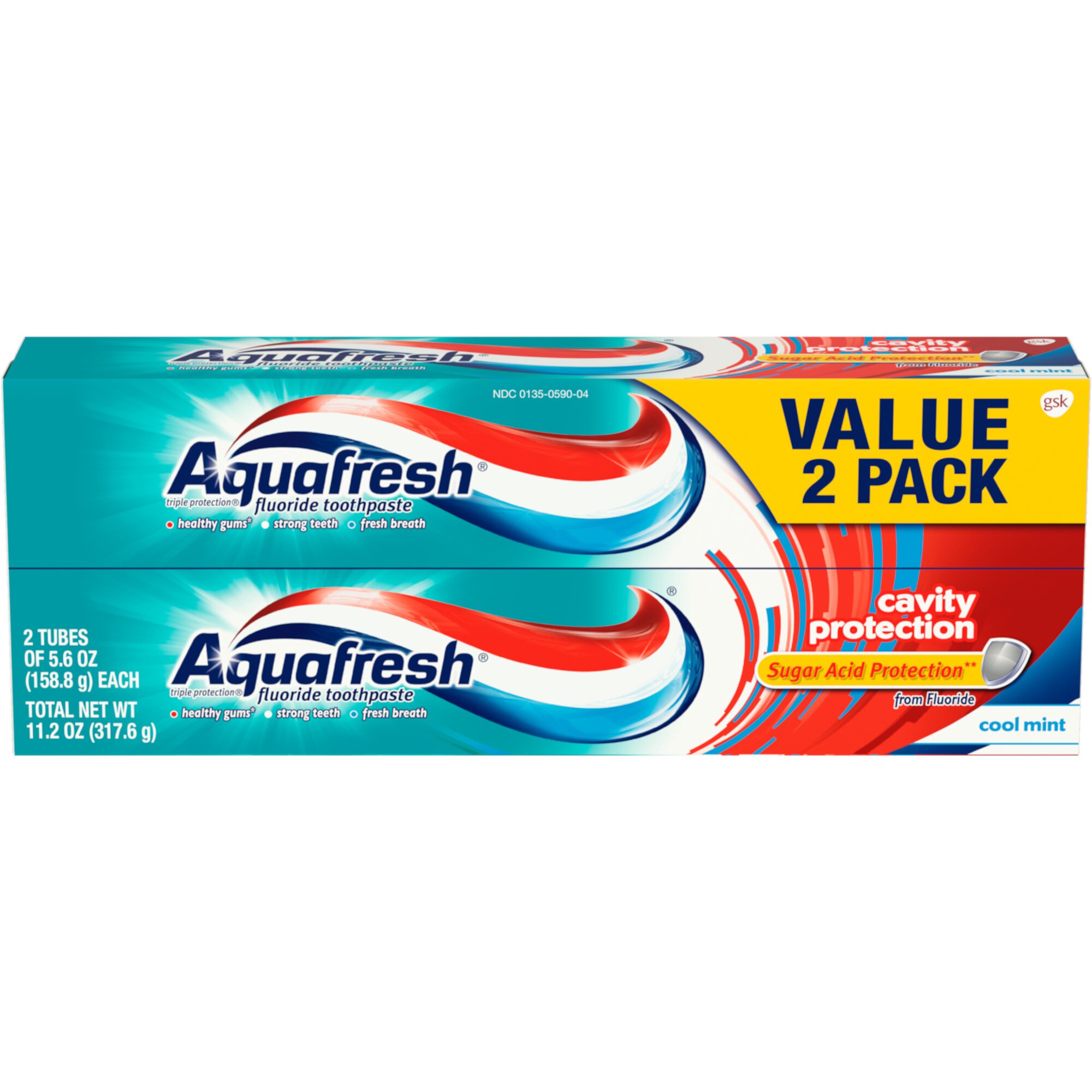 Aquafresh Cavity Protection Fluoride Toothpaste, Cool Mint, 5.6 Oz, 2 Pack Aquafresh