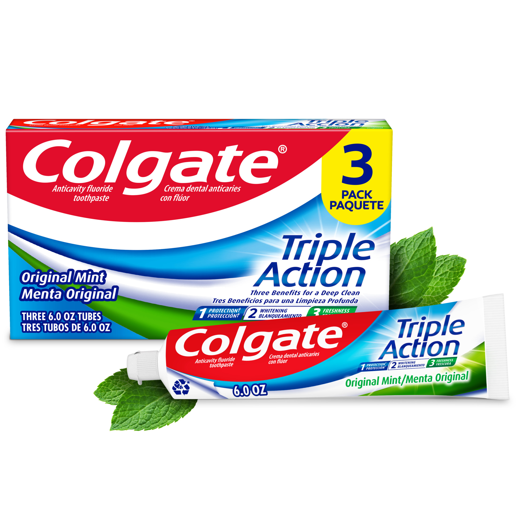 Colgate Triple Action Toothpaste, Original Mint, 3 Pack, 6 Oz Tubes Visit the Colgate Store