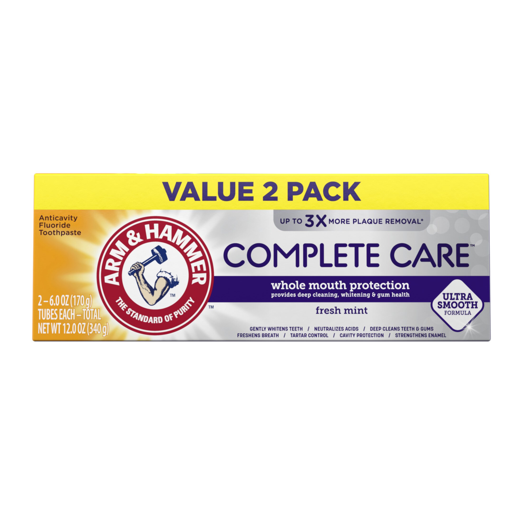 ARM & HAMMER Complete Care Toothpaste 2-Pack, Fresh Mint Flavor, Whole Mouth Protection, Two 6.0oz Tubes Arm & Hammer