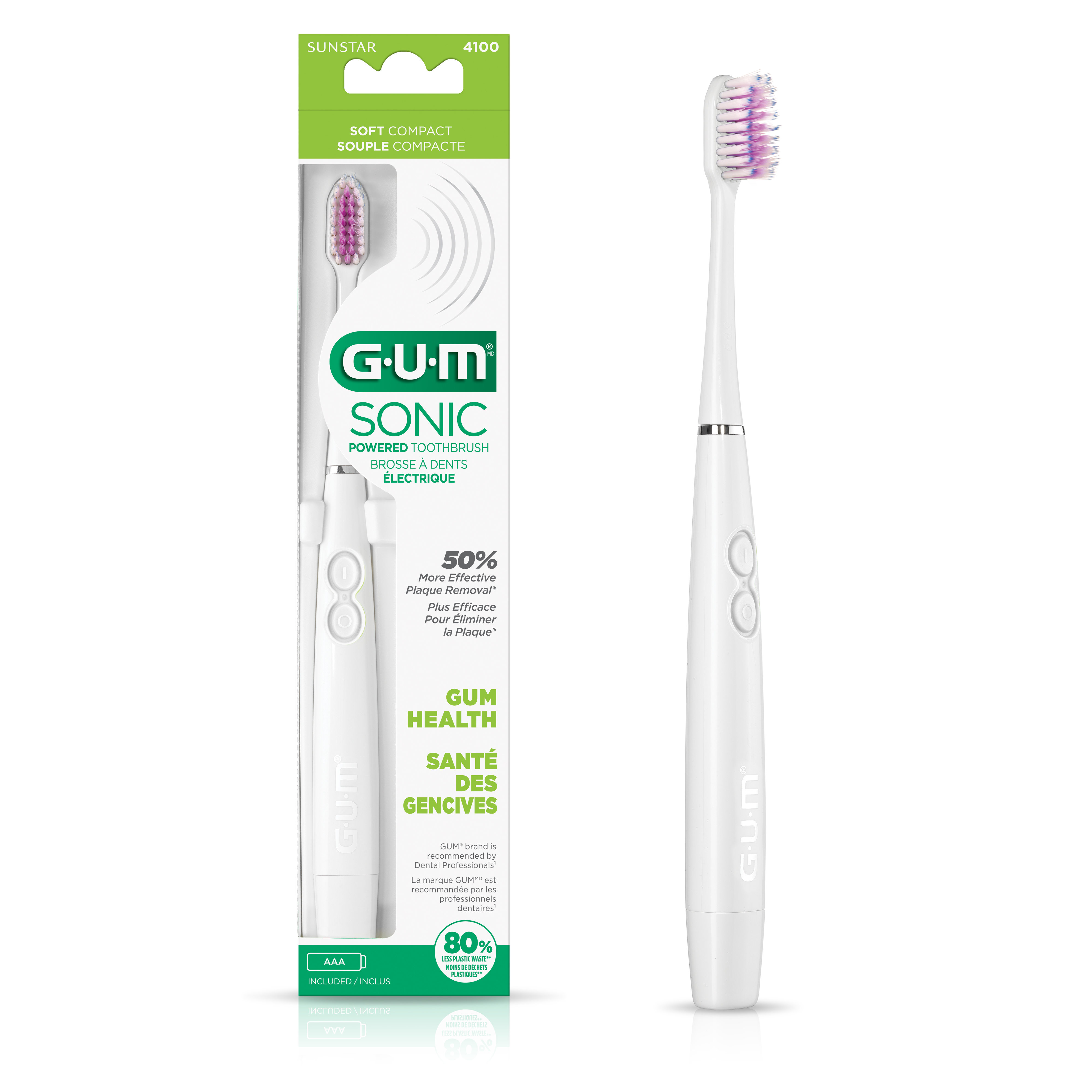 GUM Sonic Powered Toothbrush, Tapered Bristles Clean Below the Gumline, White, 1 Count Visit the GUM Store