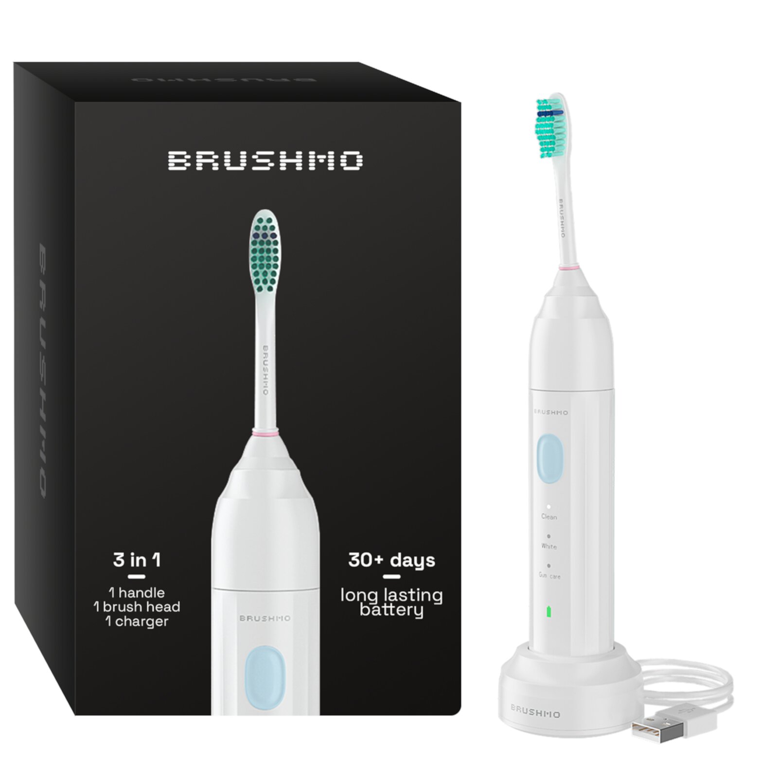 Brushmo Electric Sonic Toothbrush BM02, Rechargable Long Lasting Battery Toothbrush with 3 Brush Modes, Timer, Charging Base, Toothbrush Heads Compatible with Philips Sonicare E Eseries, White Visit the Brushmo Store