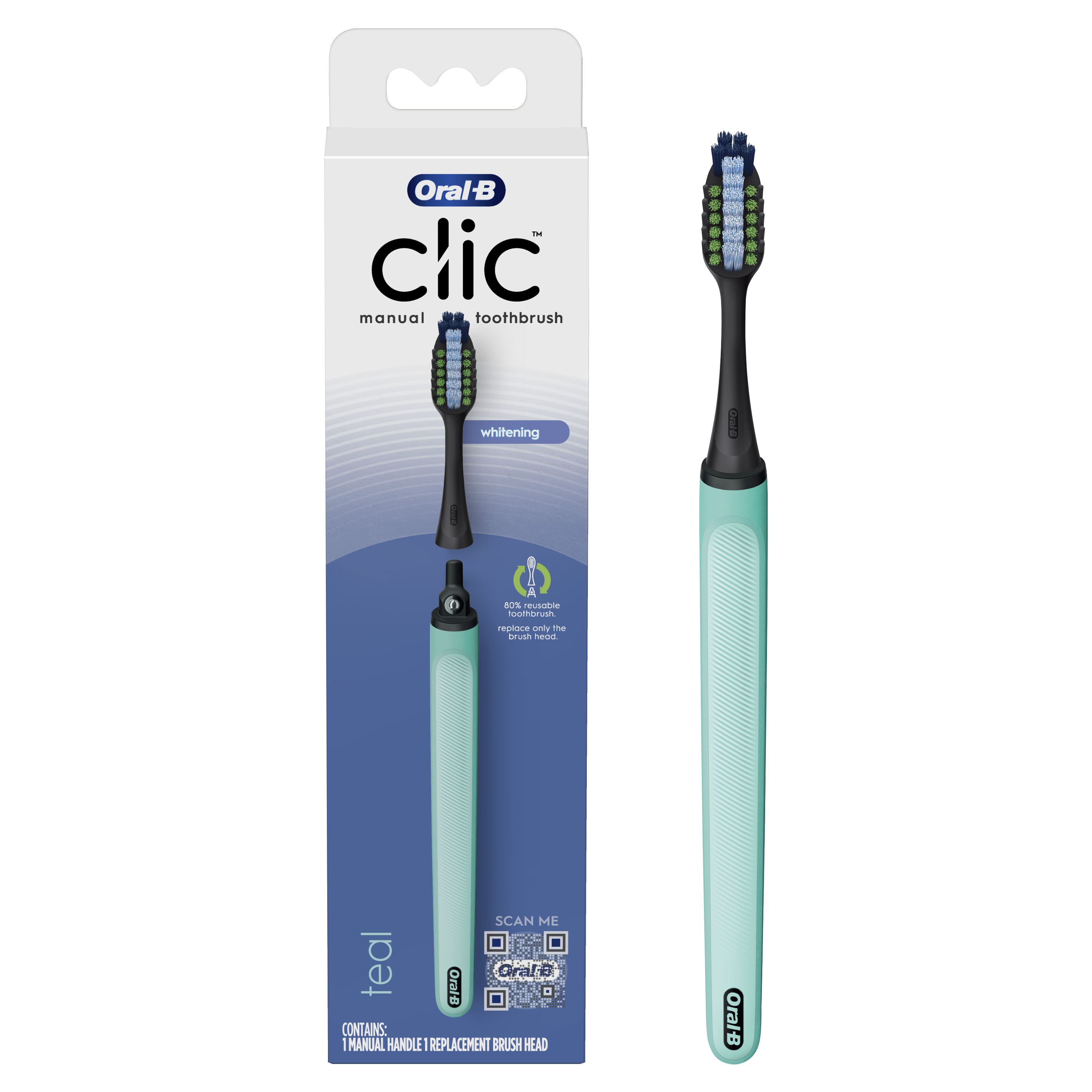 Oral-B Clic Starter Kit Teal Toothbrush, Oral-B Whitening Medium Brush Head, Adults and Children 3+ Visit the Oral-B Store