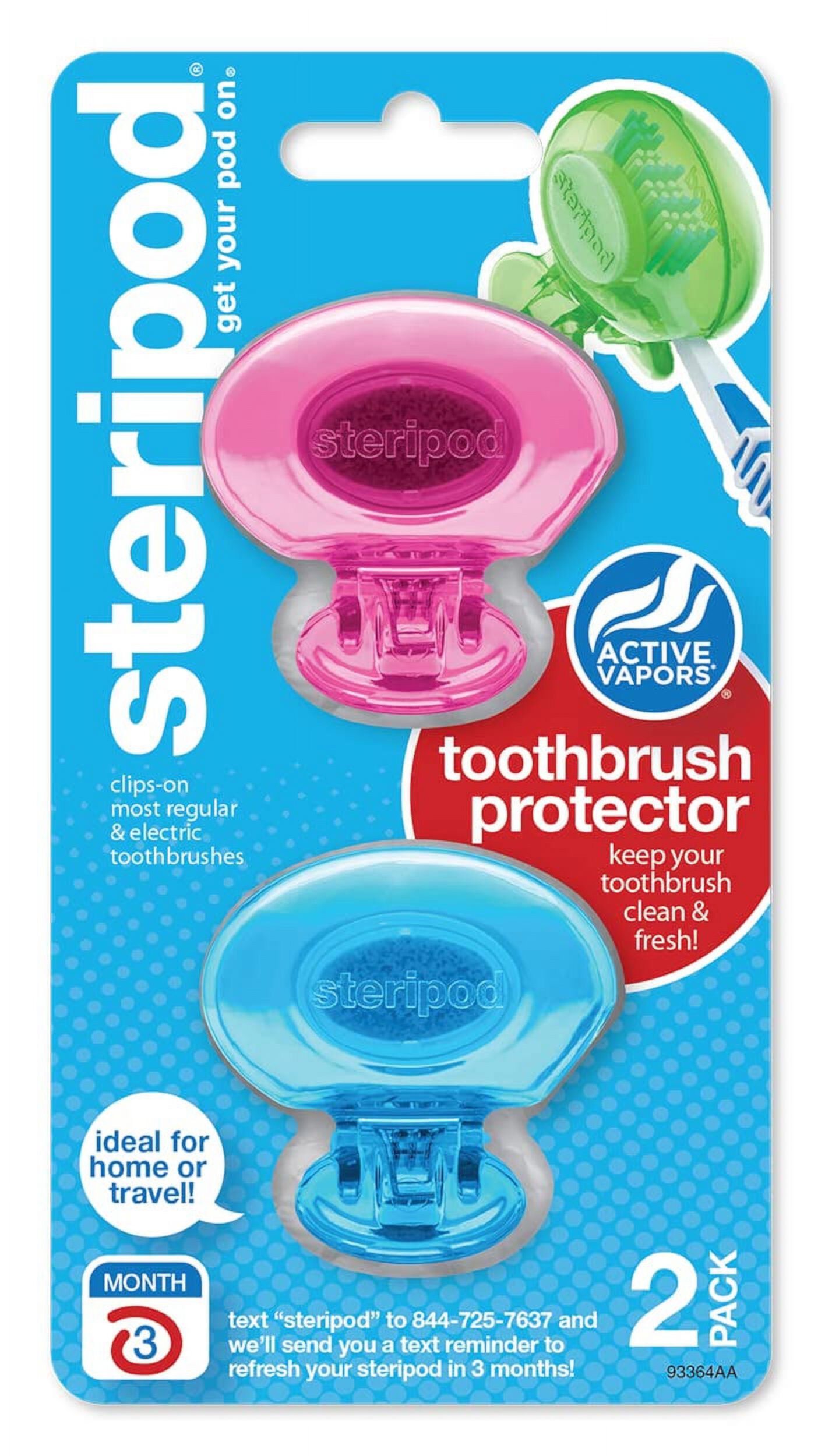 Steripod Clip-On Toothbrush Protector, Keeps Toothbrush Fresh and Clean, Fits Most Manual and Electric Toothbrushes, Pink and Blue, 2 Count (Pack of 1) C17 Steripod